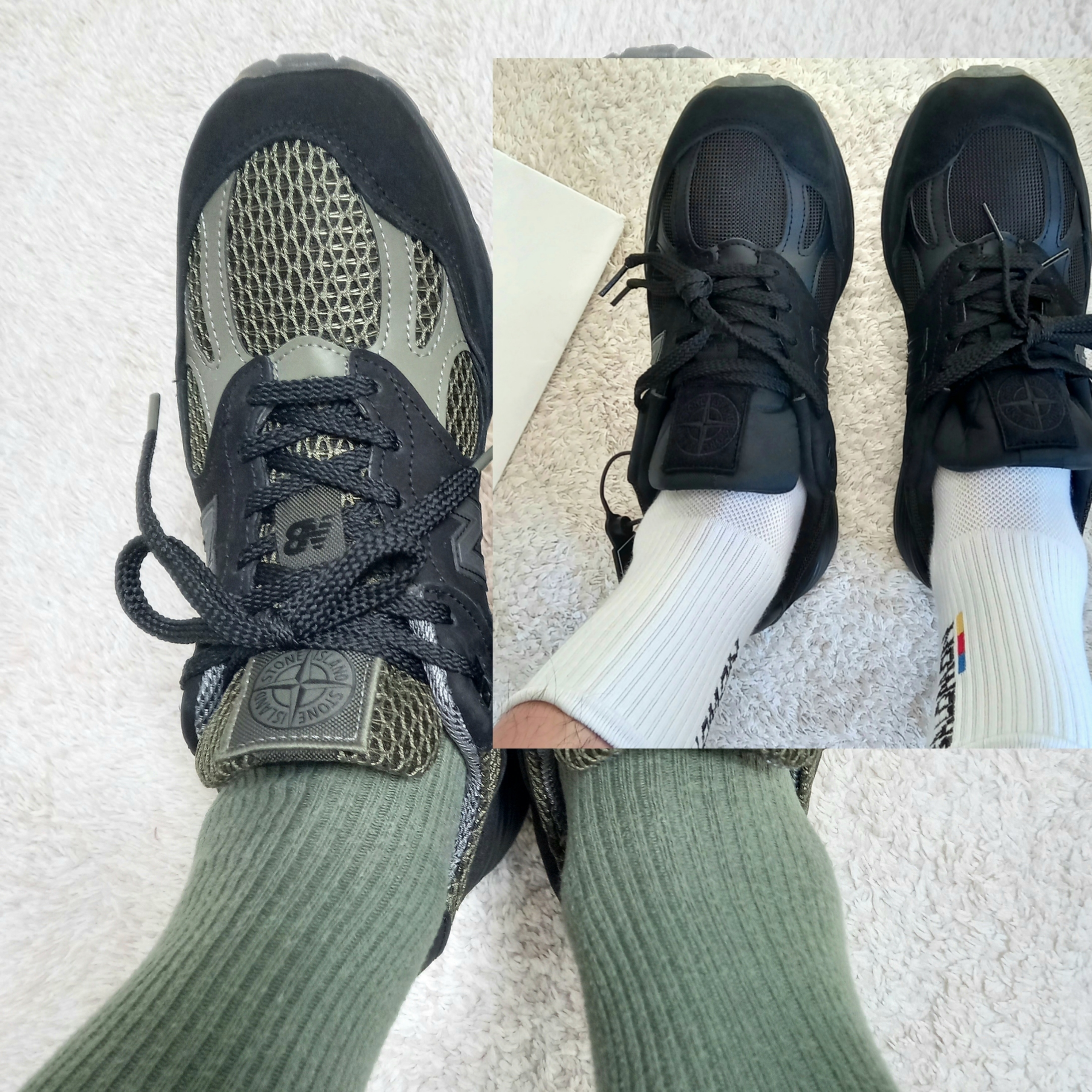 New Balance x Stone Island 991v2 Made in UK Black, New Balance x Stone Island 991v2 Made in UK Black Olive Night 착용 스타일 - 1