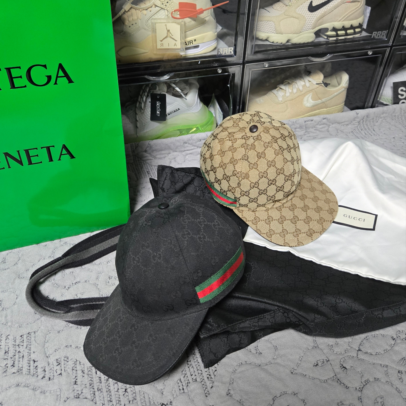Gucci Original GG Baseball Hat with Web Black, Nike x Stussy Air Force 1 Low Fossil 착용 스타일