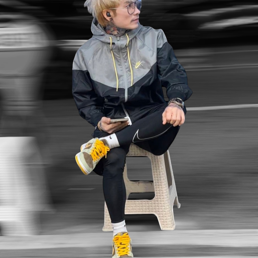 Nike NSW Windrunner Hooded Jacket Black Dark Stucco - US/EU, Nike Pro Dri-Fit Tights Black - Asia 착용 스타일
