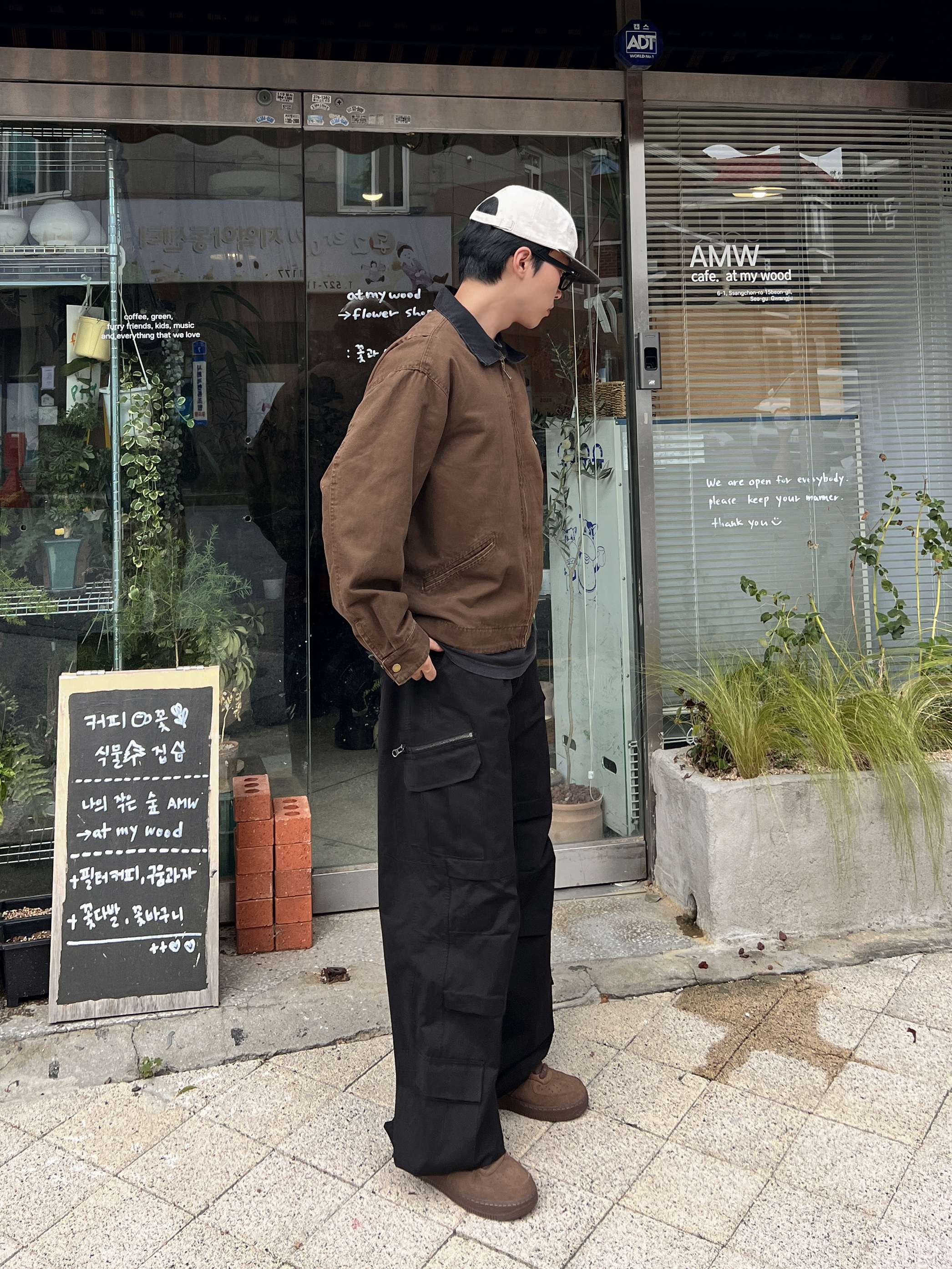 Hello Sunrise Washed HS Arch Logo 6Panel Cap Oatmeal Beige & Charcoal, (W) Nike Air Force 1 '07 Cacao Wow 착용 스타일 - 2