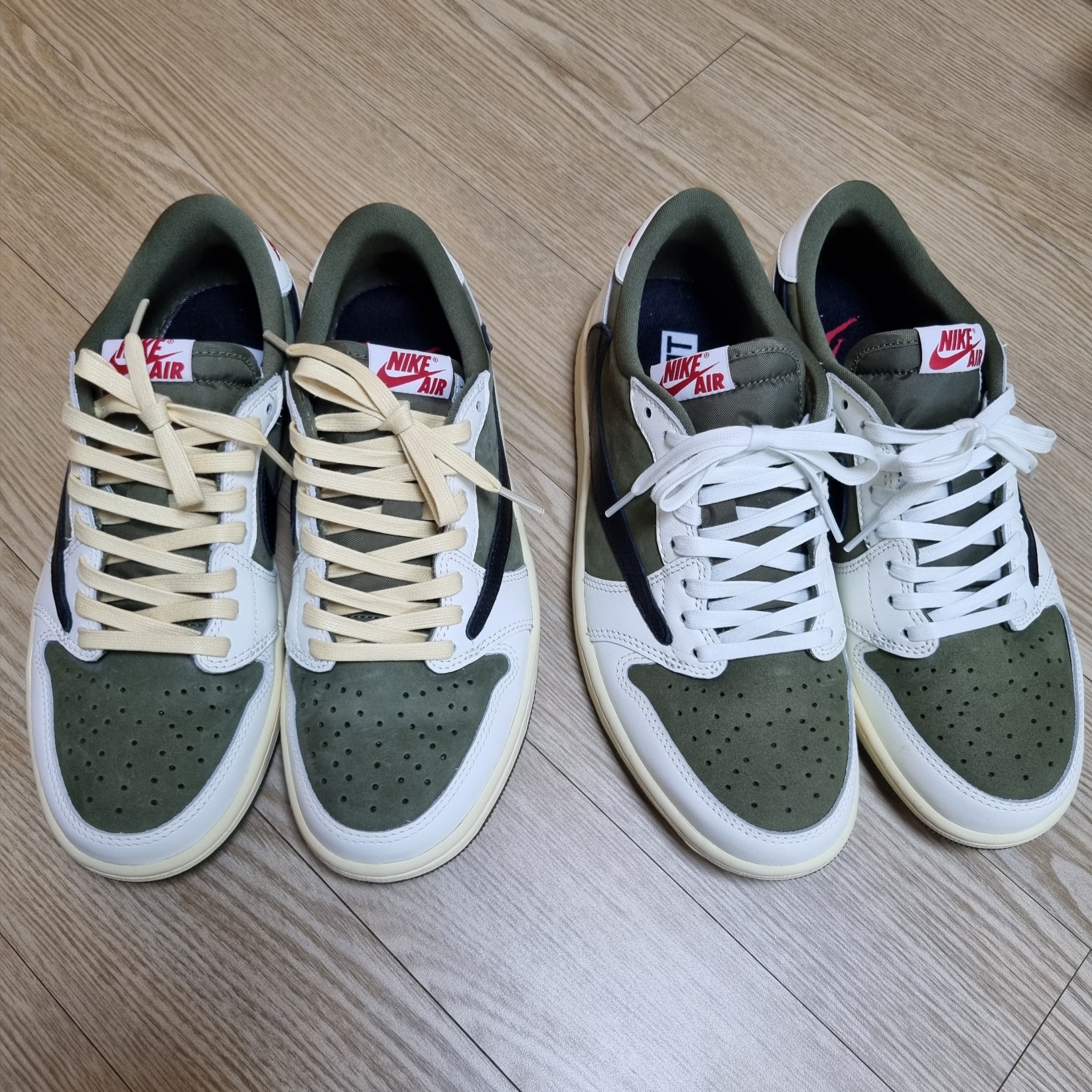 Jordan 1 x Travis Scott Retro Low OG SP Reverse Olive 착용 스타일 - 2