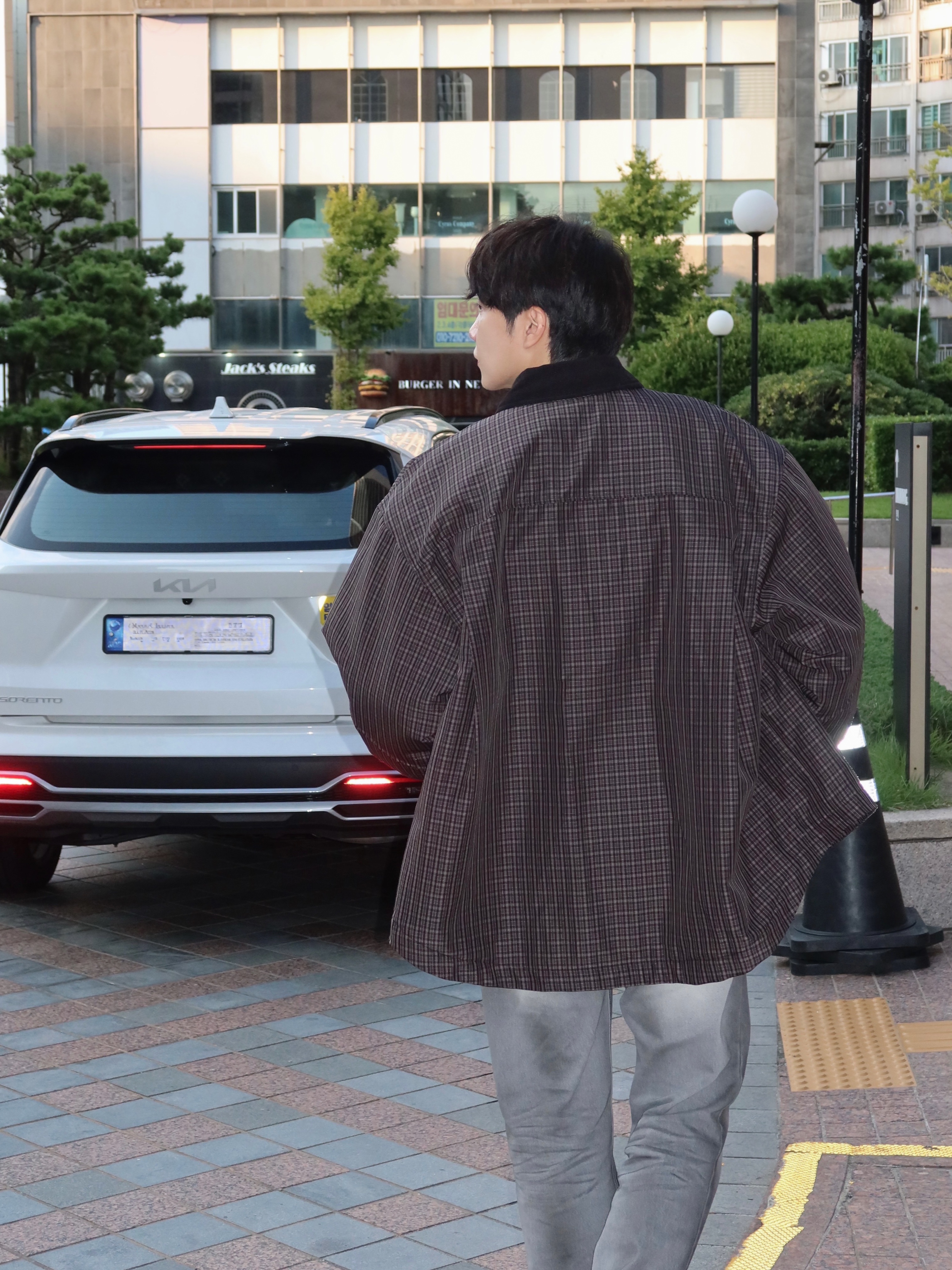 Haleine Padded Work Shirt Jacket Grey Check (VJ318) 착용 스타일 - 4