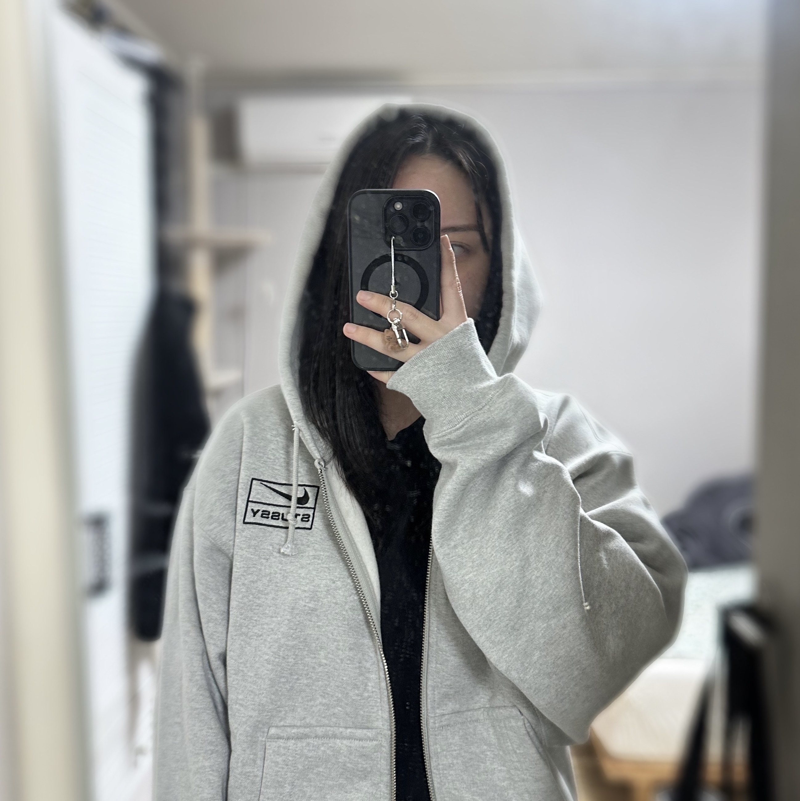 Nike x Stussy Full Zip Fleece Hoodie Grey Heather (FJ9181-050) 착용 스타일