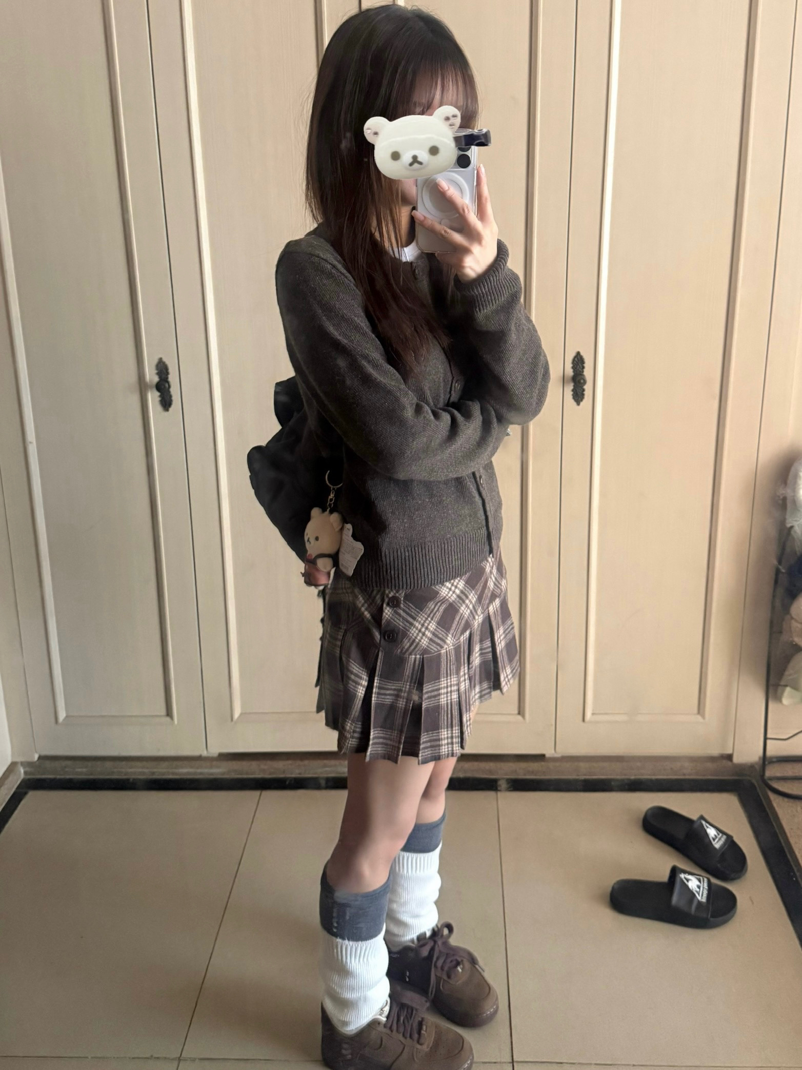 (W) Nike Air Force 1 '07 Cacao Wow, Pahisum Button Mini Backpack Charcoal 착용 스타일