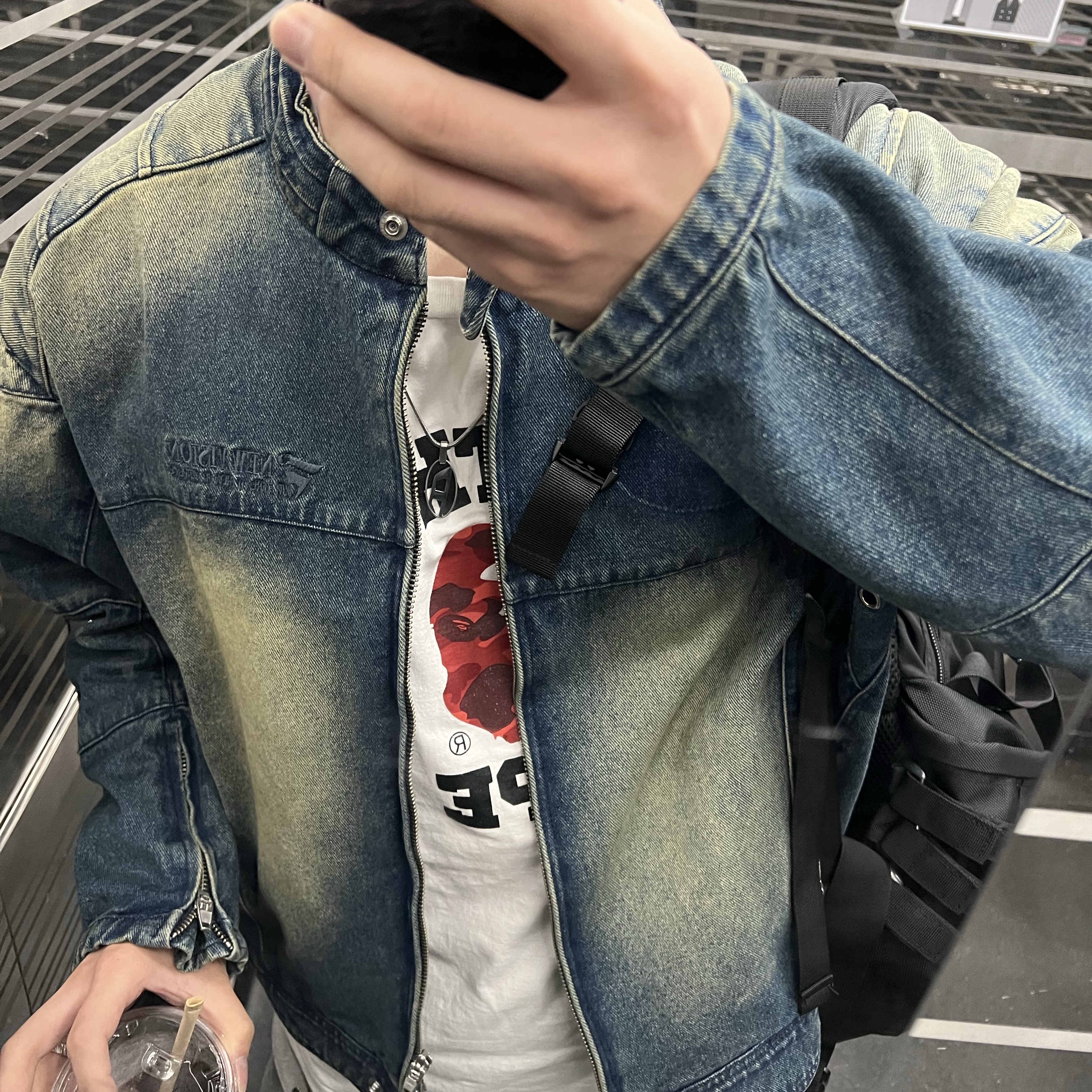 ETCE Denim Racer Jacket Blue 착용 스타일