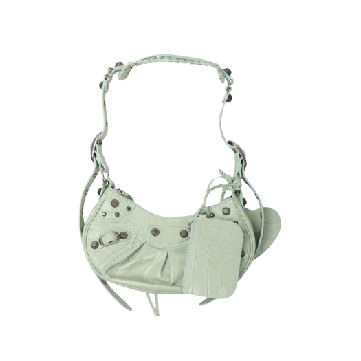 Balenciaga Le Cagole XS Shoulder Bag in Crocodile Embossed Calfskin Light Green