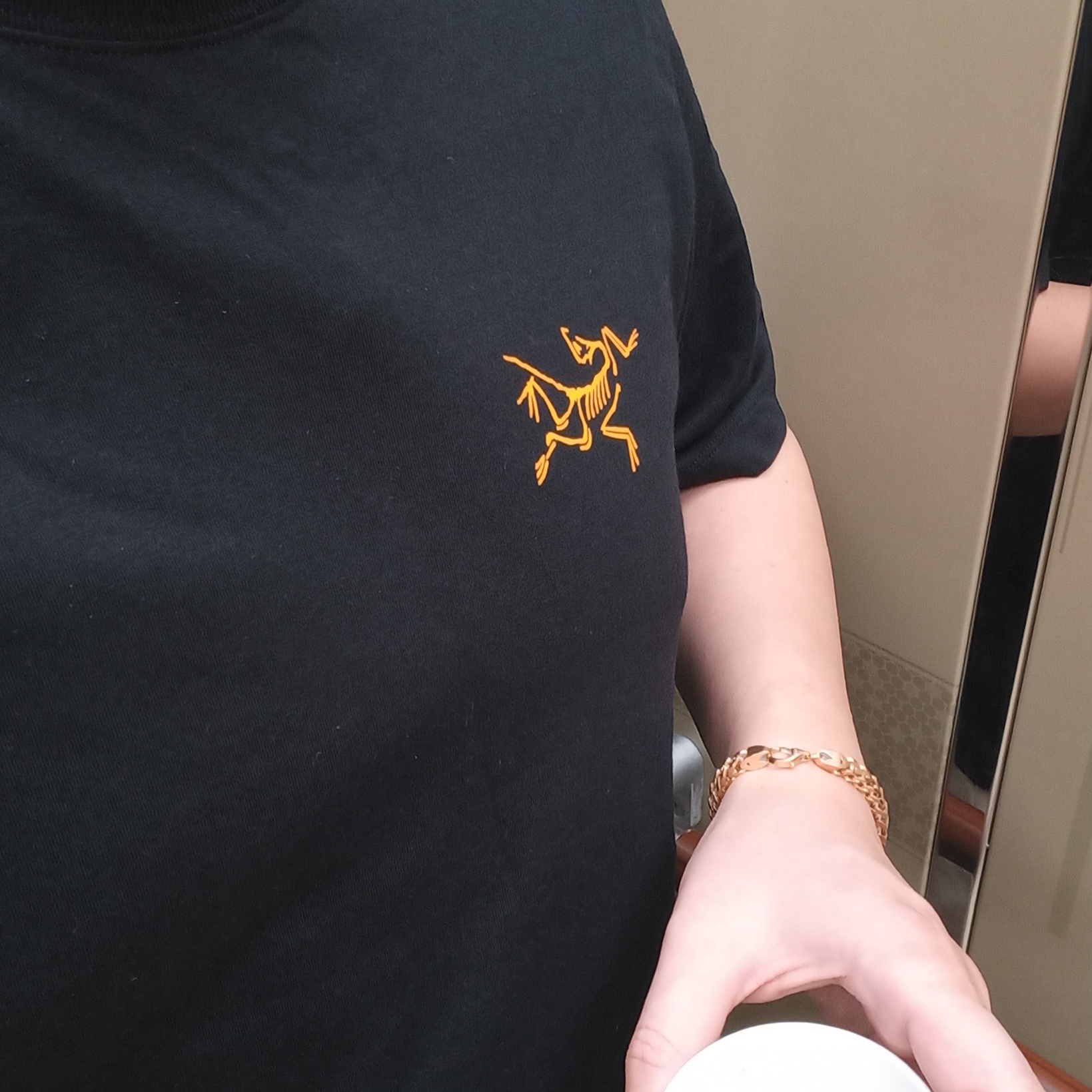 Arc'teryx Arc'Multi Bird Logo SS T-Shirt Black, Salomon RX Slide 3.0 Black Plum Kitten 착용 스타일 - 1