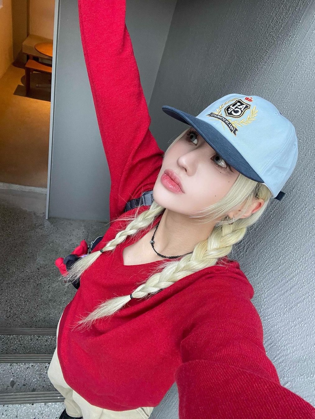 Allincomplete ALCP High School Cap Navy & Sky Blue 착용 스타일 - 2