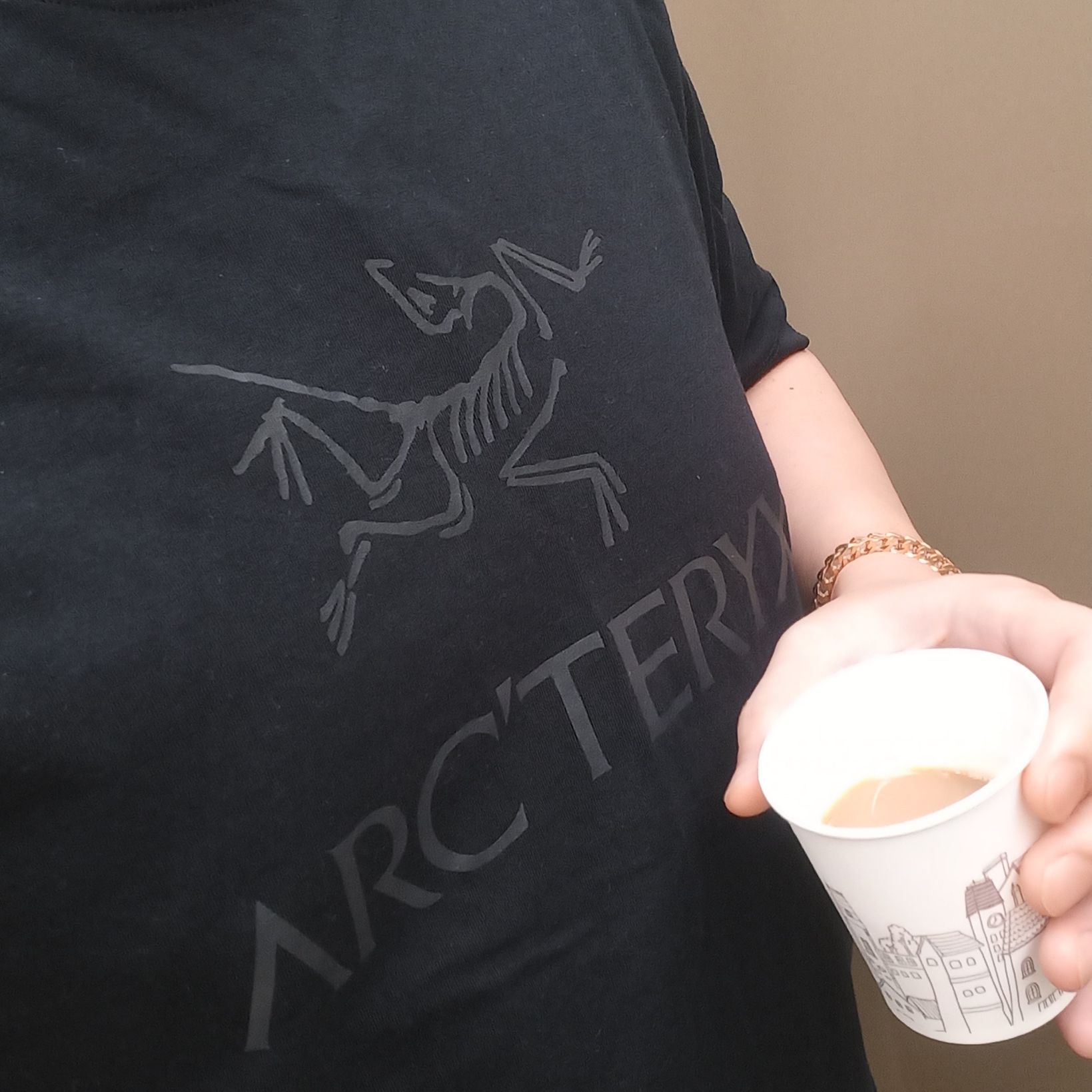 Arc'teryx Arc'word Logo SS T-Shirt Black, Arc'teryx Arc'word Logo SS T-Shirt Black 착용 스타일 - 1
