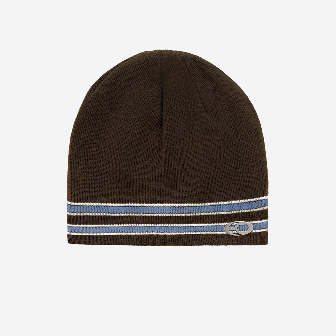 OYBDF1HE404BR OY Striped Metal Logo Beanie Brown - 대표 이미지 #1