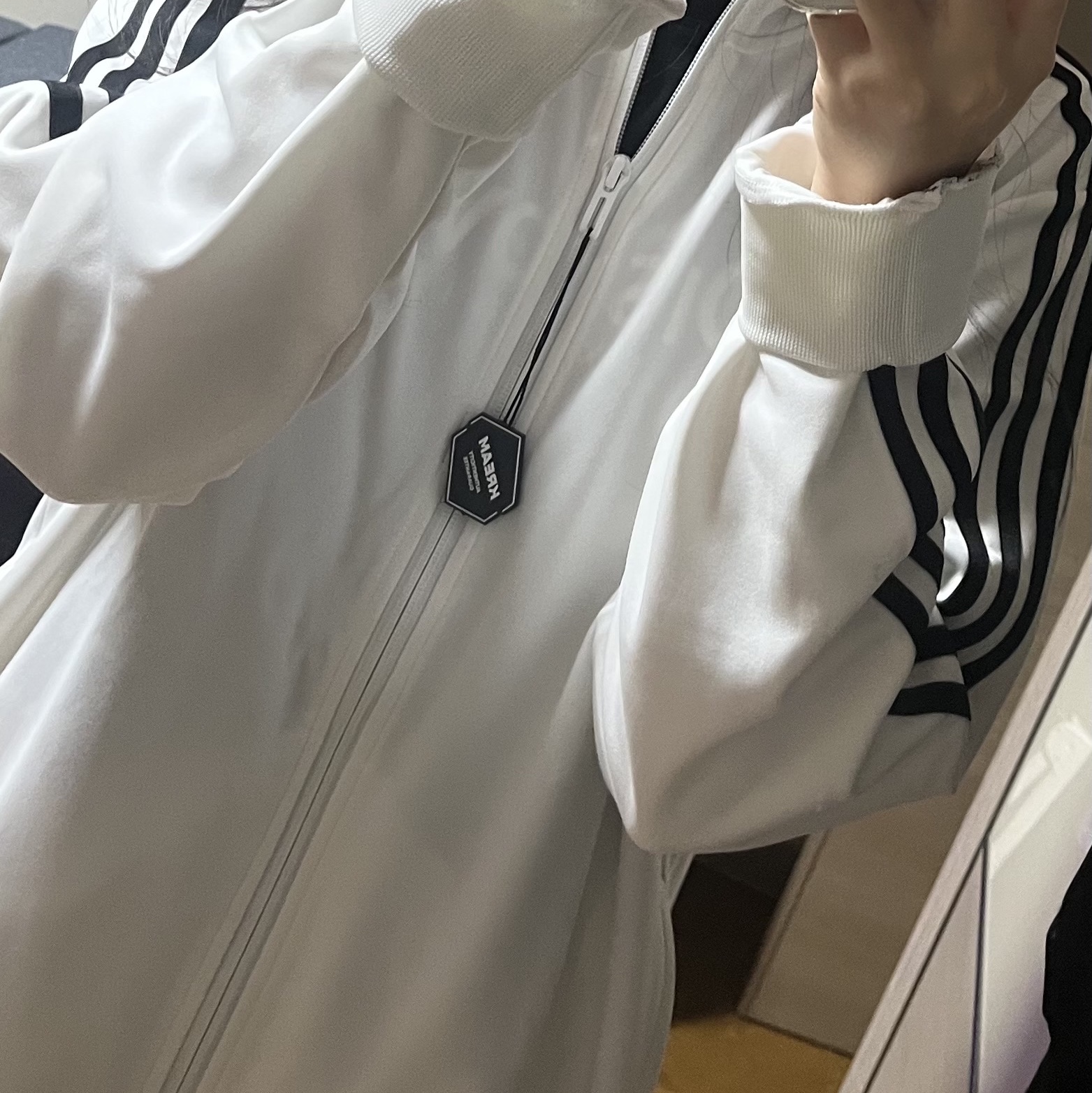 Adidas 3S Regular Fit Double Knit Track Top White - KR Sizing 착용 스타일