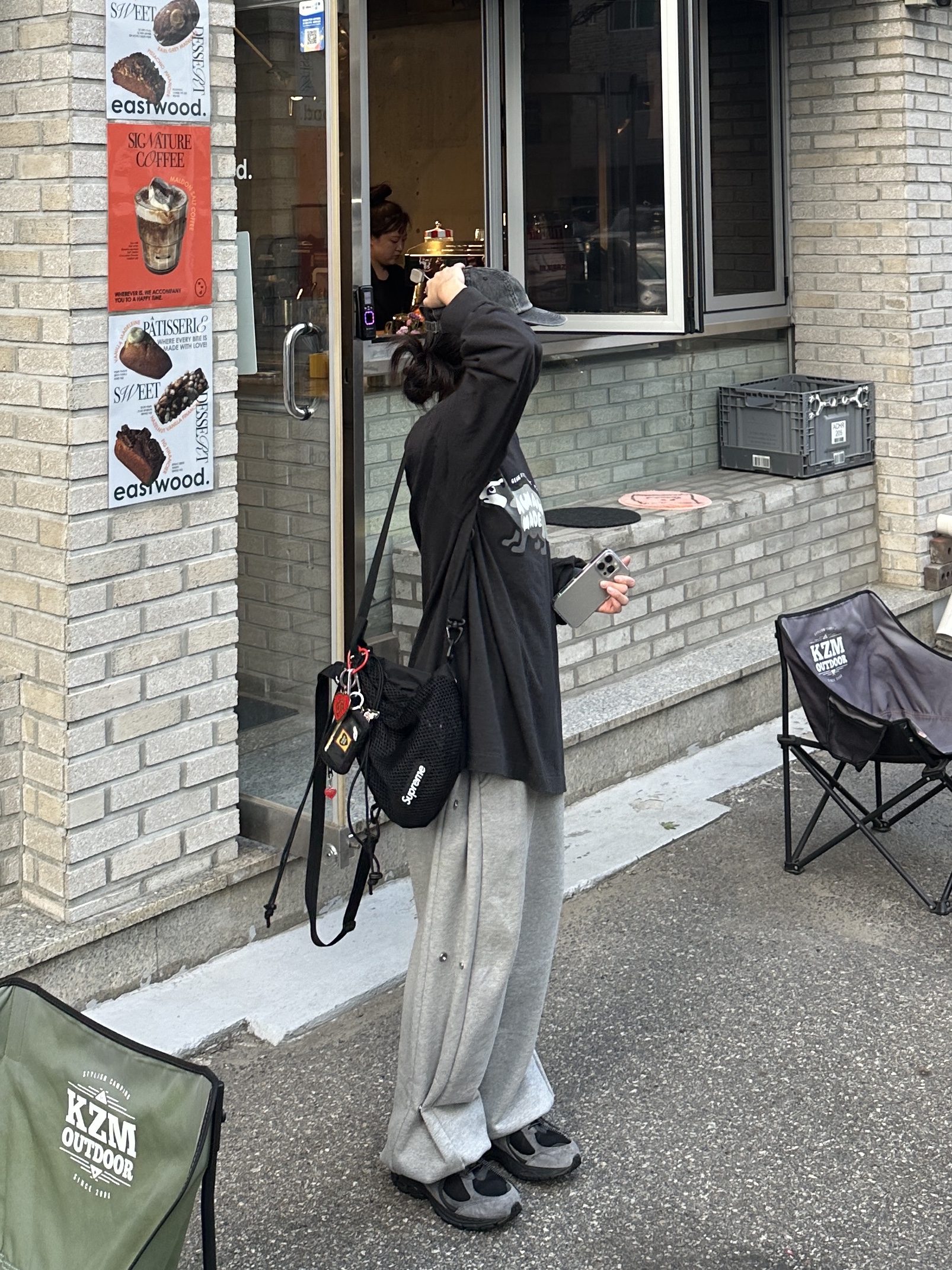 Supreme Pigment Print S Logo 6-Panel Black - 22FW, MJD Side Snap Wide C/P Heavy Sweat Pants Melange Grey 착용 스타일 - 2