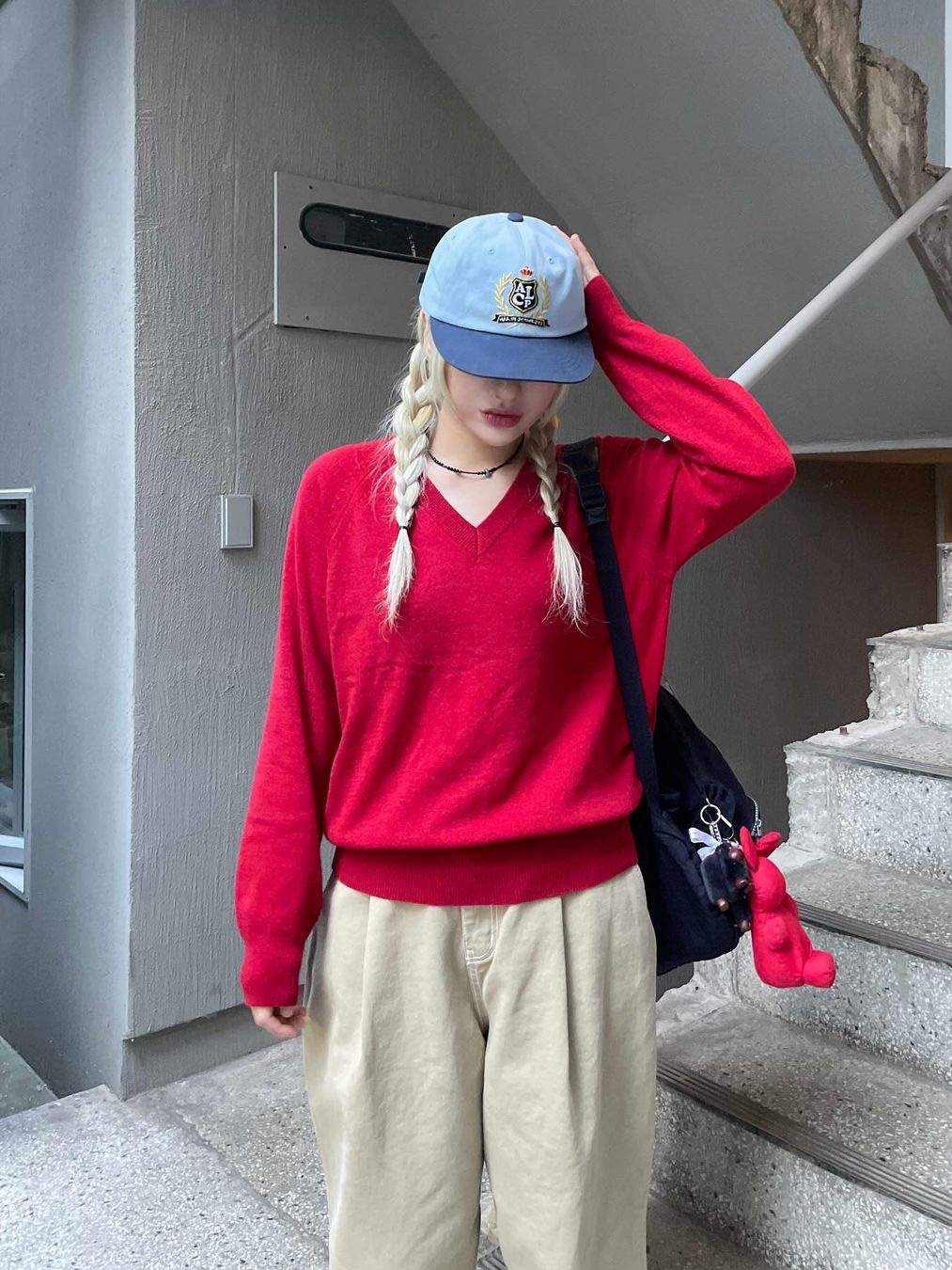 Allincomplete ALCP High School Cap Navy & Sky Blue 착용 스타일 - 3