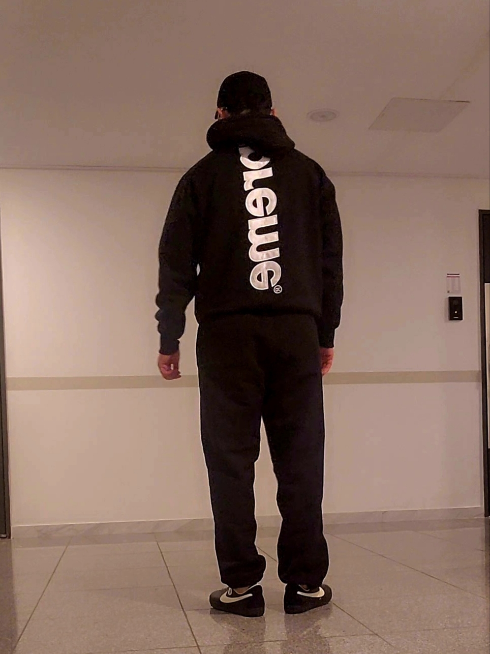Nike x Bode Astrograbber SP Black and Coconut Milk, Supreme Satin Applique Hooded Sweatshirt Black - 24FW 착용 스타일 - 1