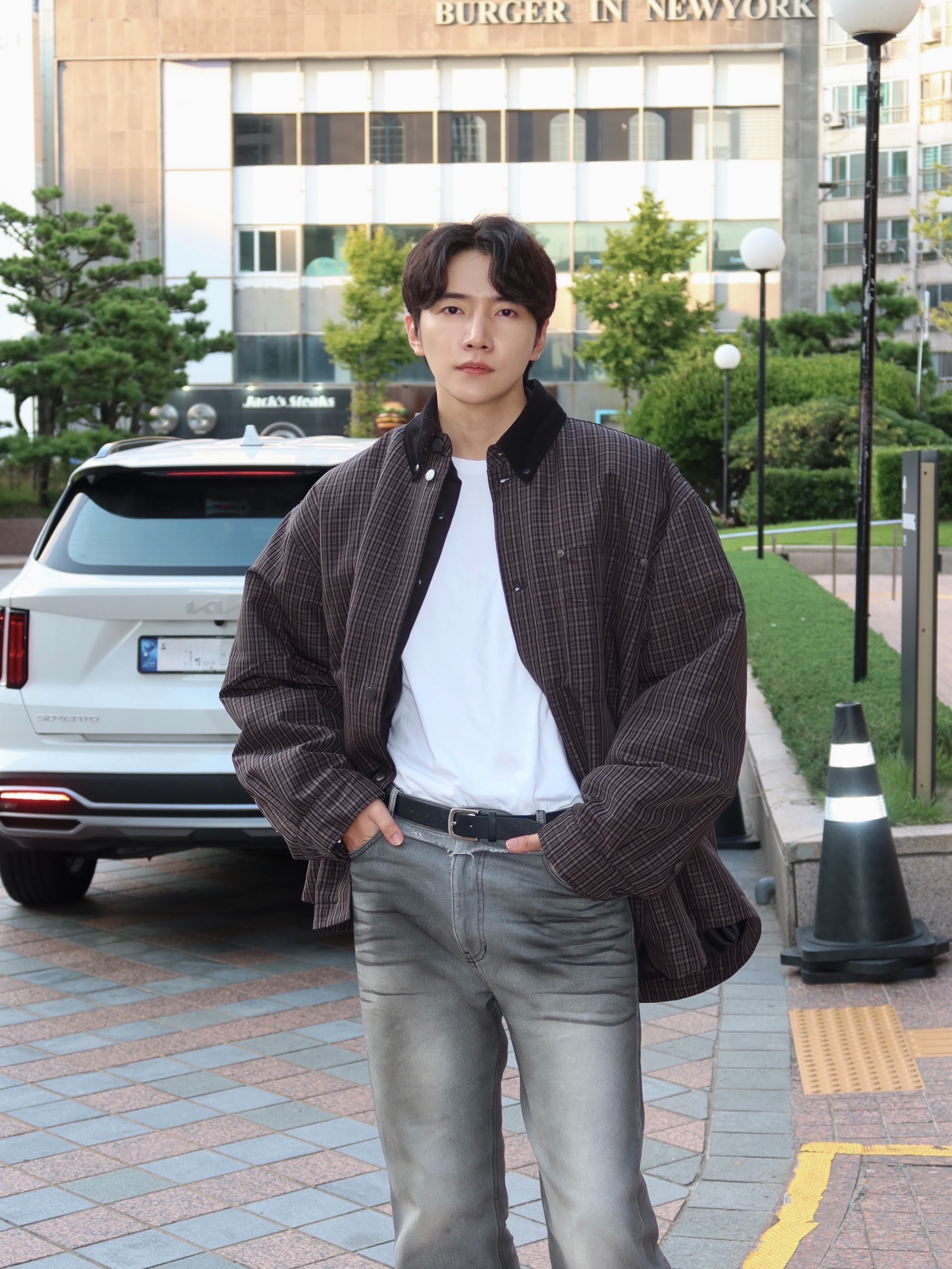 Haleine Padded Work Shirt Jacket Grey Check (VJ318) 착용 스타일 - 6