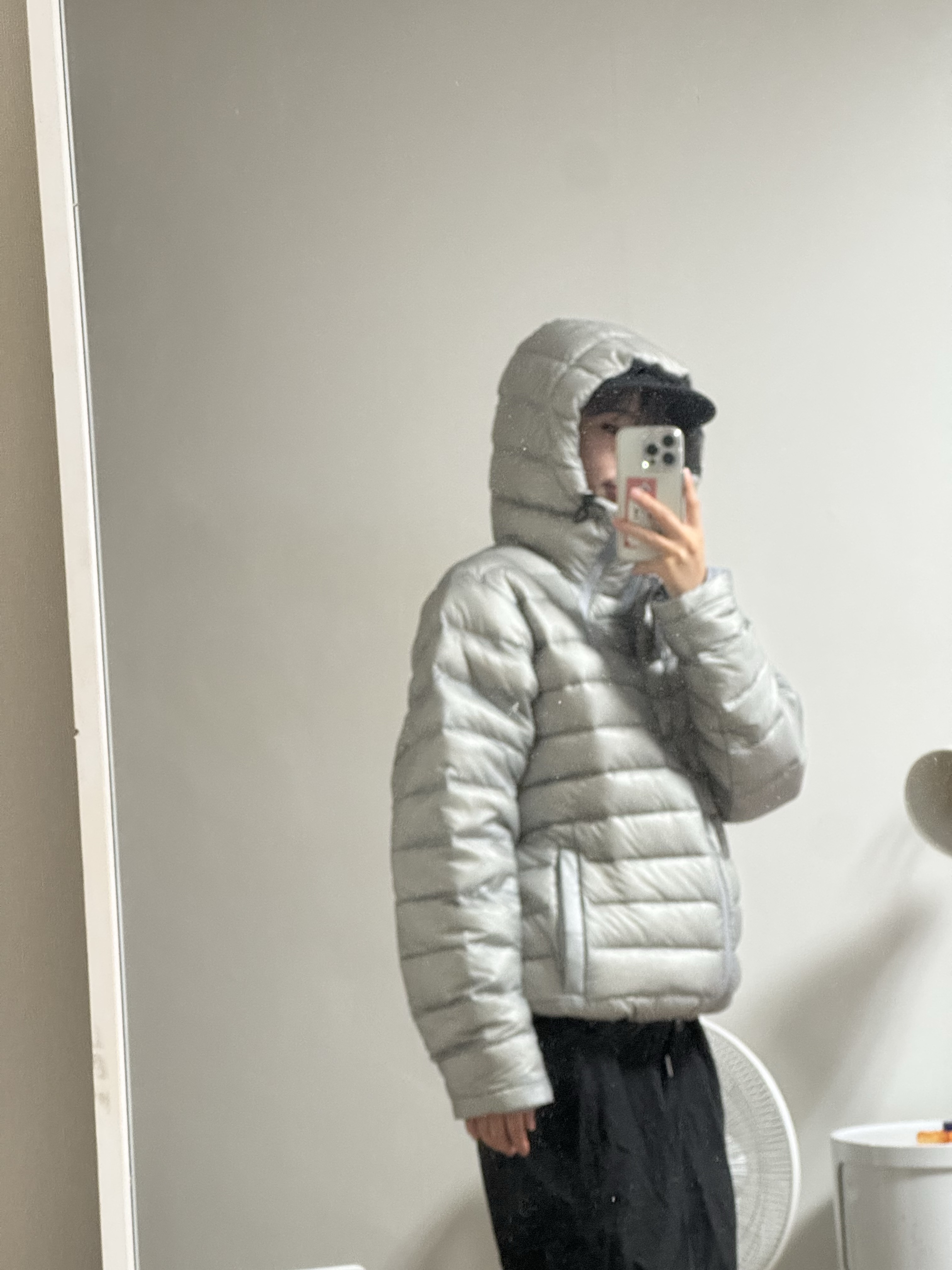 Sansan Gear Suffix Puffer Jacket Grey - 24FW 착용 스타일 - 4