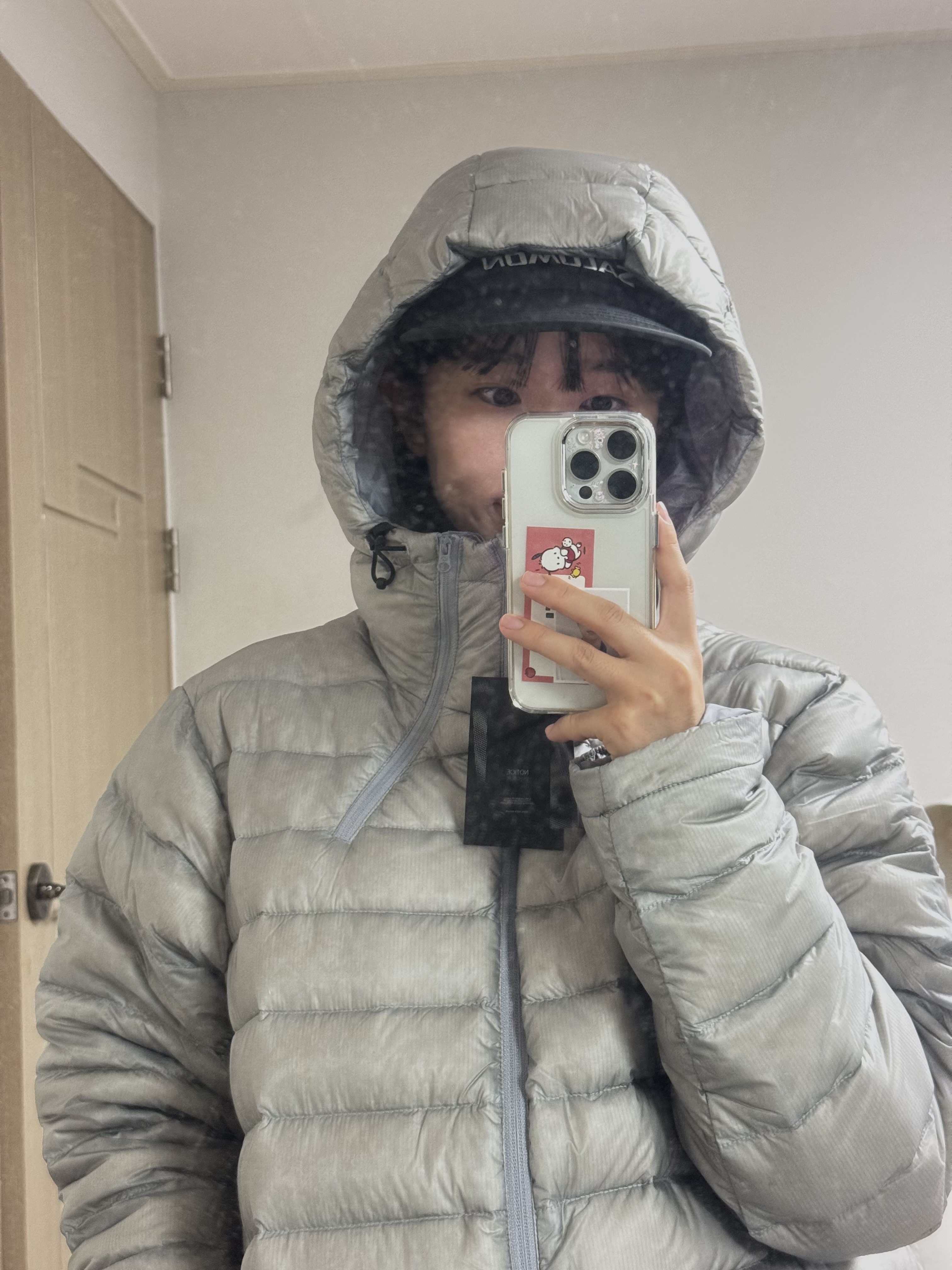 Sansan Gear Suffix Puffer Jacket Grey - 24FW 착용 스타일 - 3