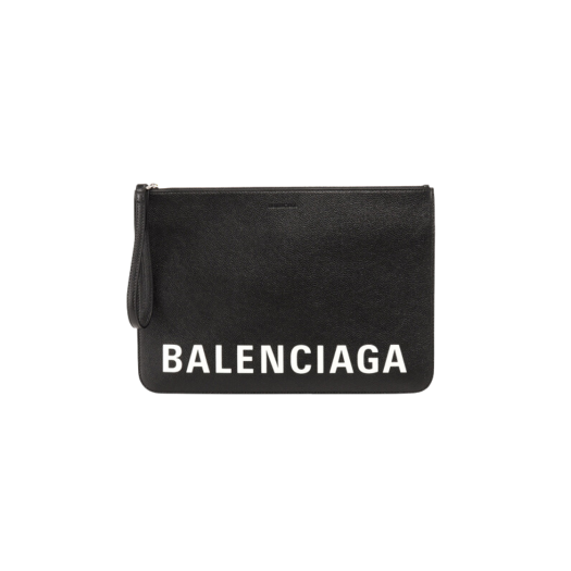 Balenciaga Logo Cash Strap Handle Clutch Black