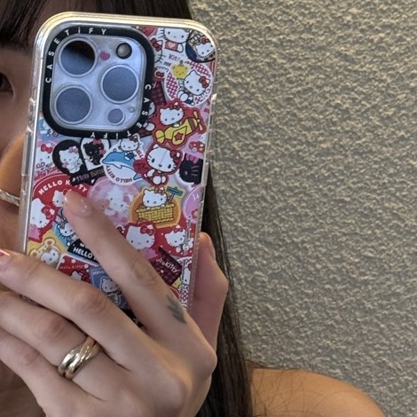 Casetify x Hello Kitty iPhone 50th Anniversary Sticker Magsafe Mirror Case Silver, (Kids) Deus Ex Machina College Seoul T-Shirt Black 착용 스타일 - 3