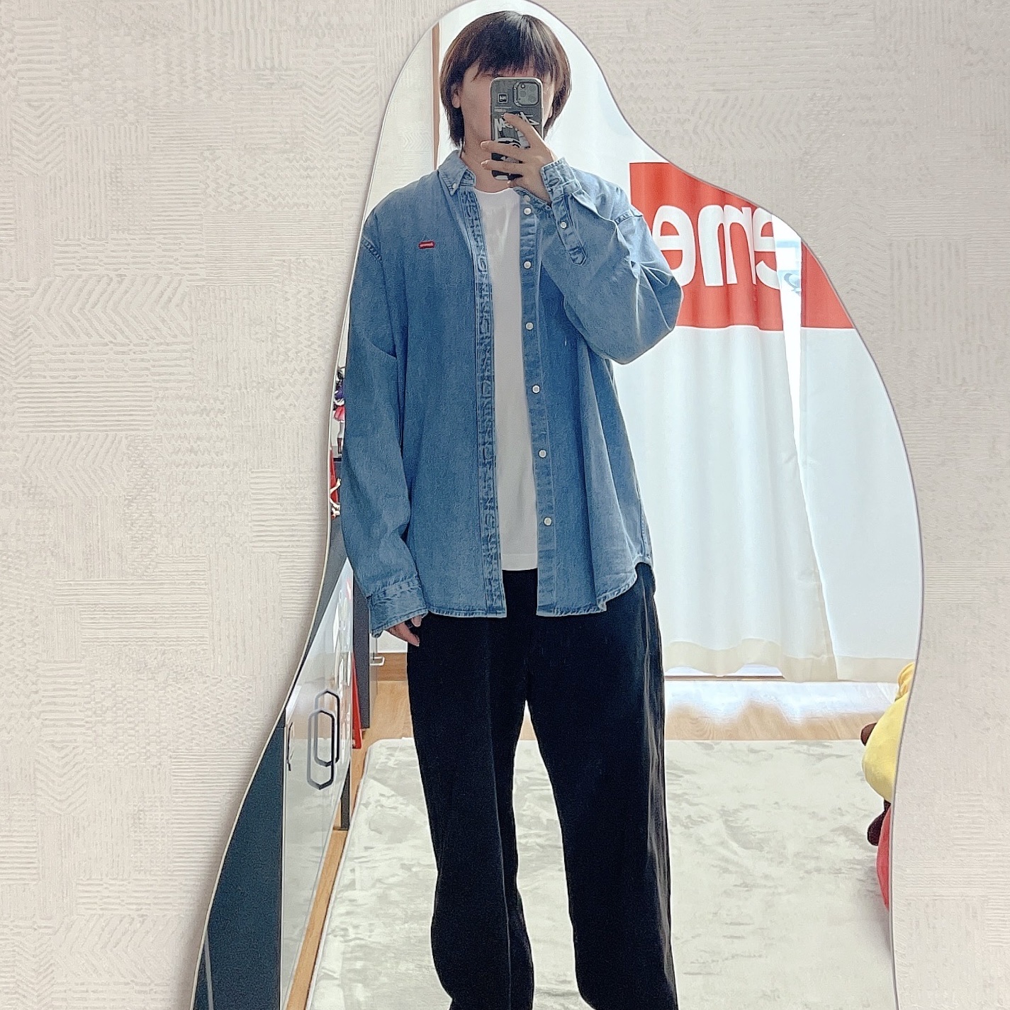 Stussy Washed Canvas Big OL' Jean Black, Supreme Small Box Shirt Denim - 23FW 착용 스타일 - 2