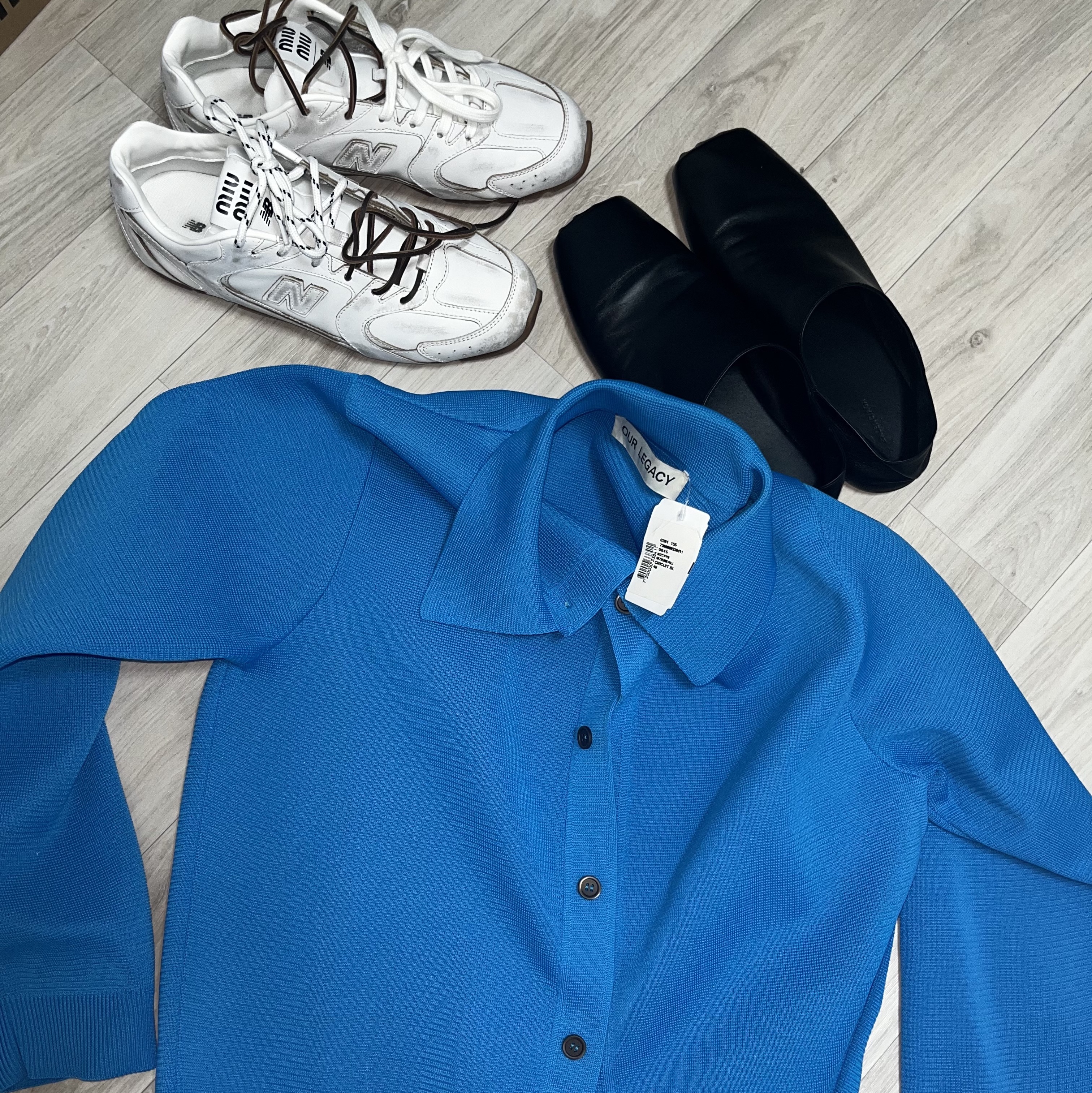 (W) New Balance x Miu Miu 530 SL Leather Sneakers White 착용 스타일 - 3