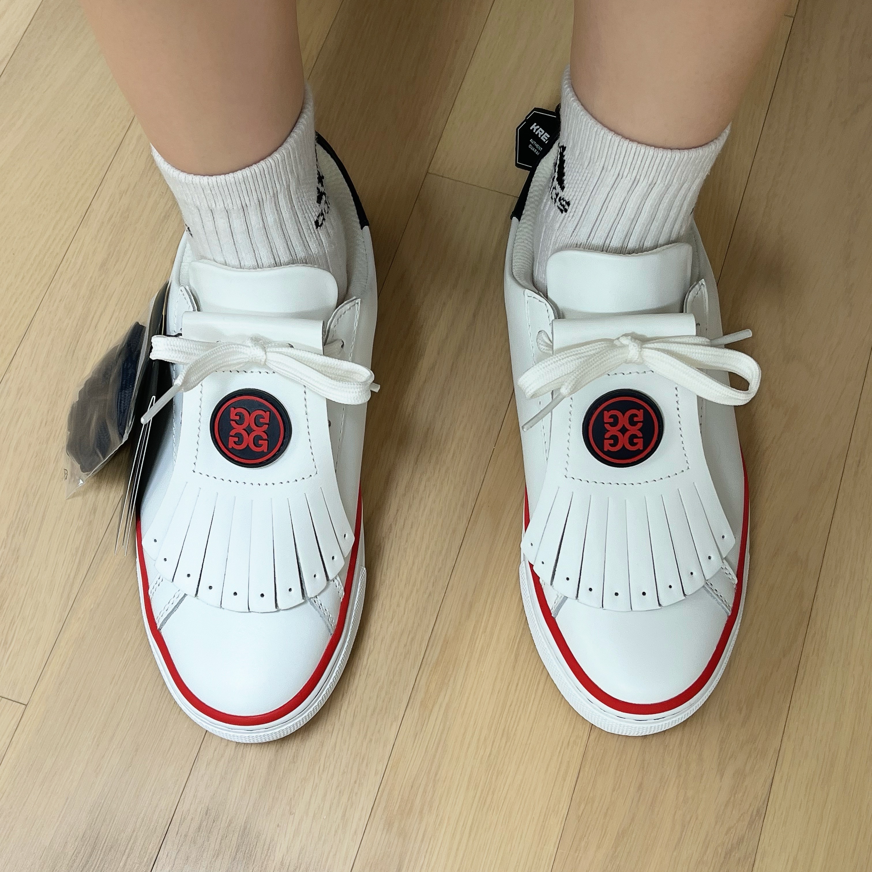 (W) G/Fore Contrast Accent Kiltie Durf Golf Shoes Snow 착용 스타일 - 3