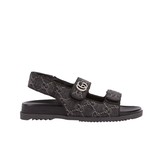 (W) Gucci Sandal with Double G Black Grey Denim