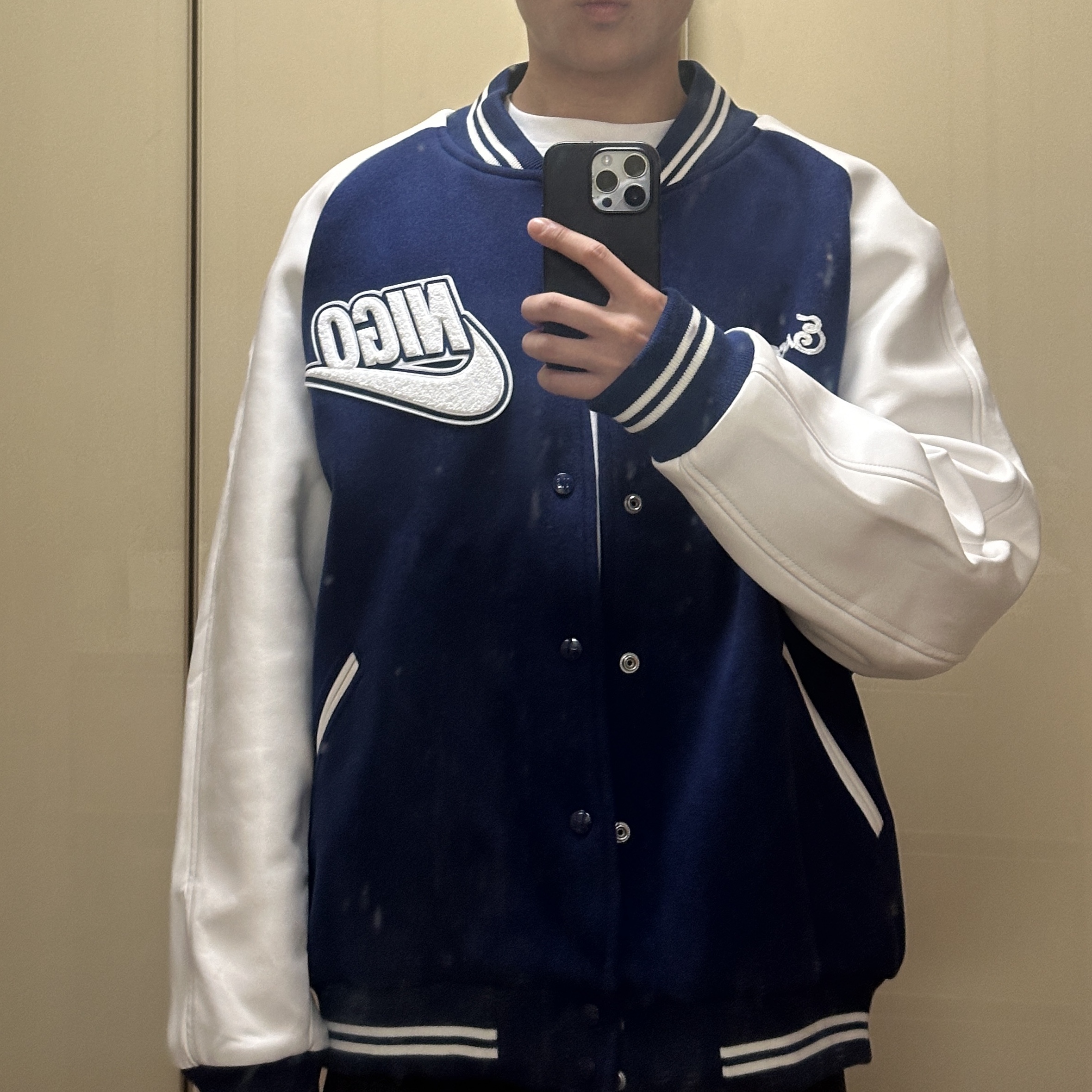 Nike x Nigo Varsity Jacket Blue Void (FV5670-492) 착용 스타일