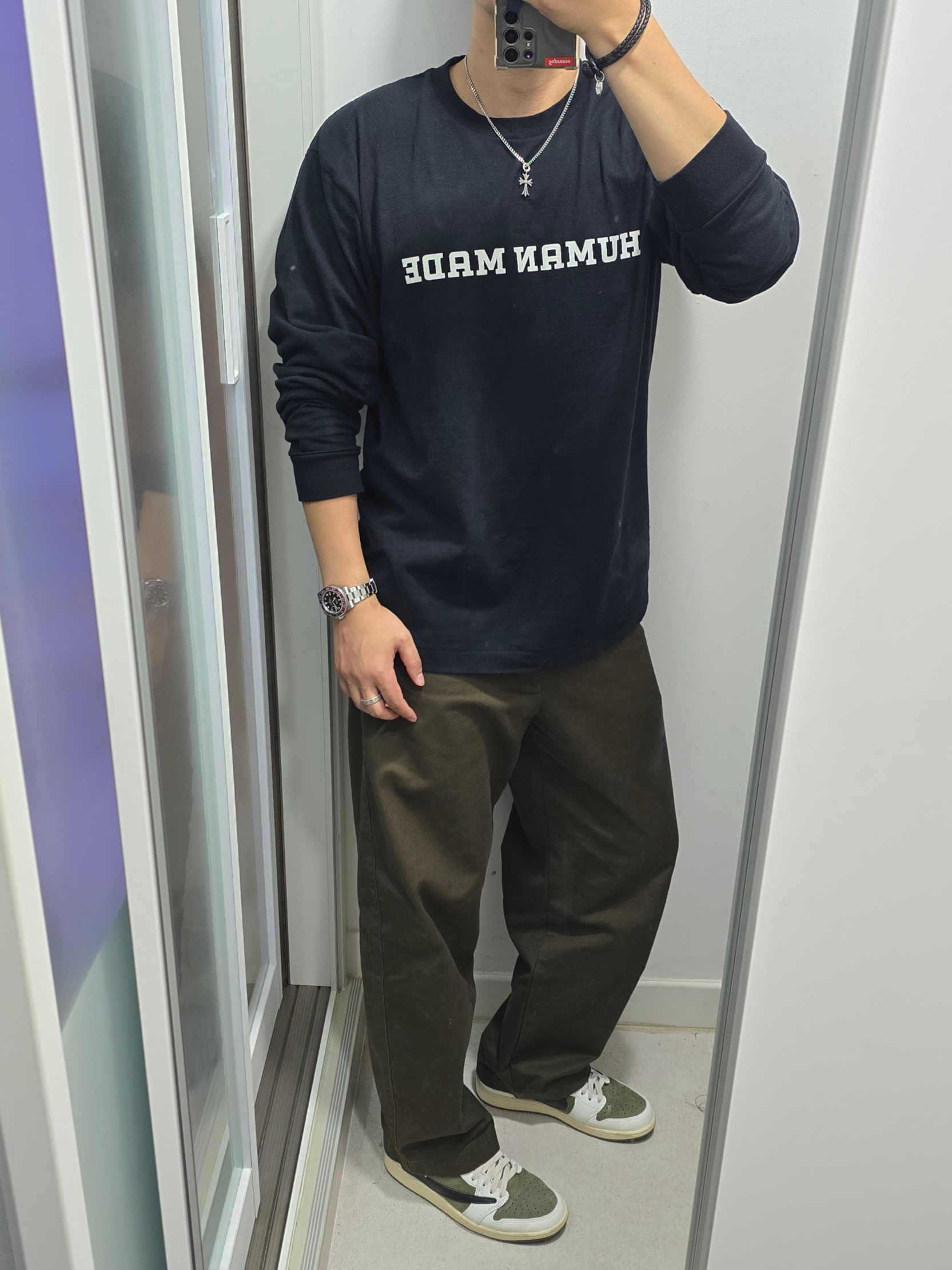 Human Made Graphic L/S T-Shirt Black, Hansroom Chrome Hearts Tiny CH cross Charm 착용 스타일 - 1
