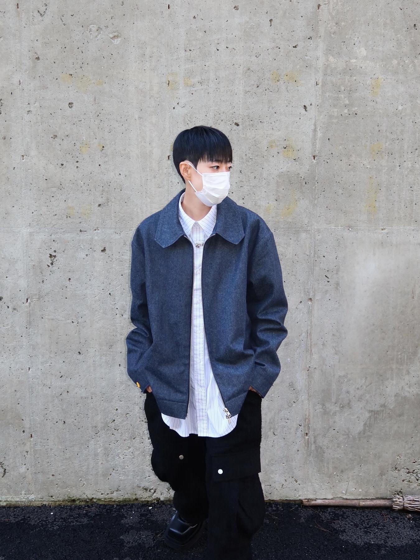 Hono Report Cut Collar Jacket Raw Denim, Hono Report Cut Collar Jacket Stump 착용 스타일