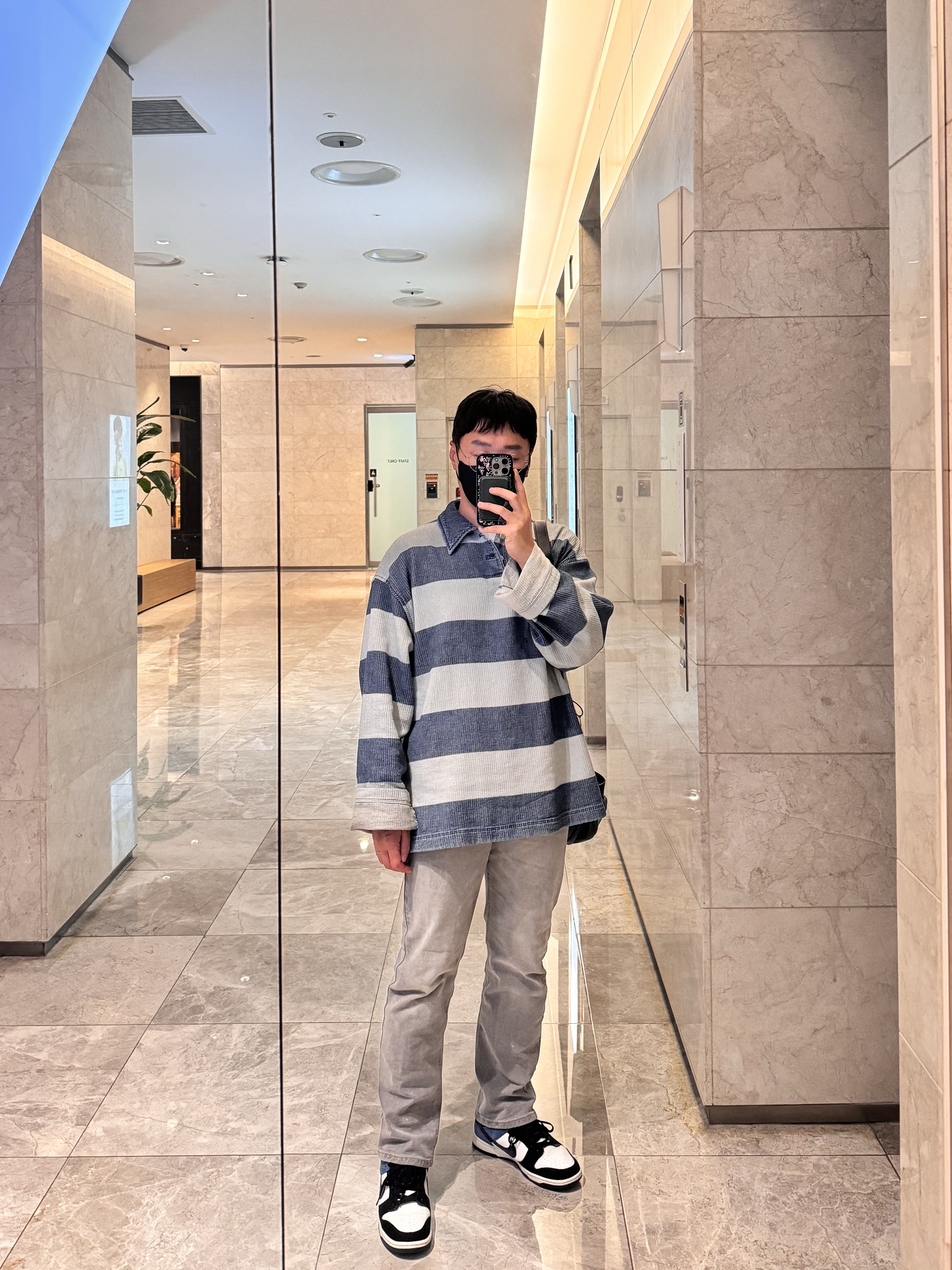 Wooyoungmi Stripe Denim Rugby Long Sleeve T-Shirt Blue - 24FW, Nike Dunk Low Retro Summit White Industrial Blue 착용 스타일 - 1