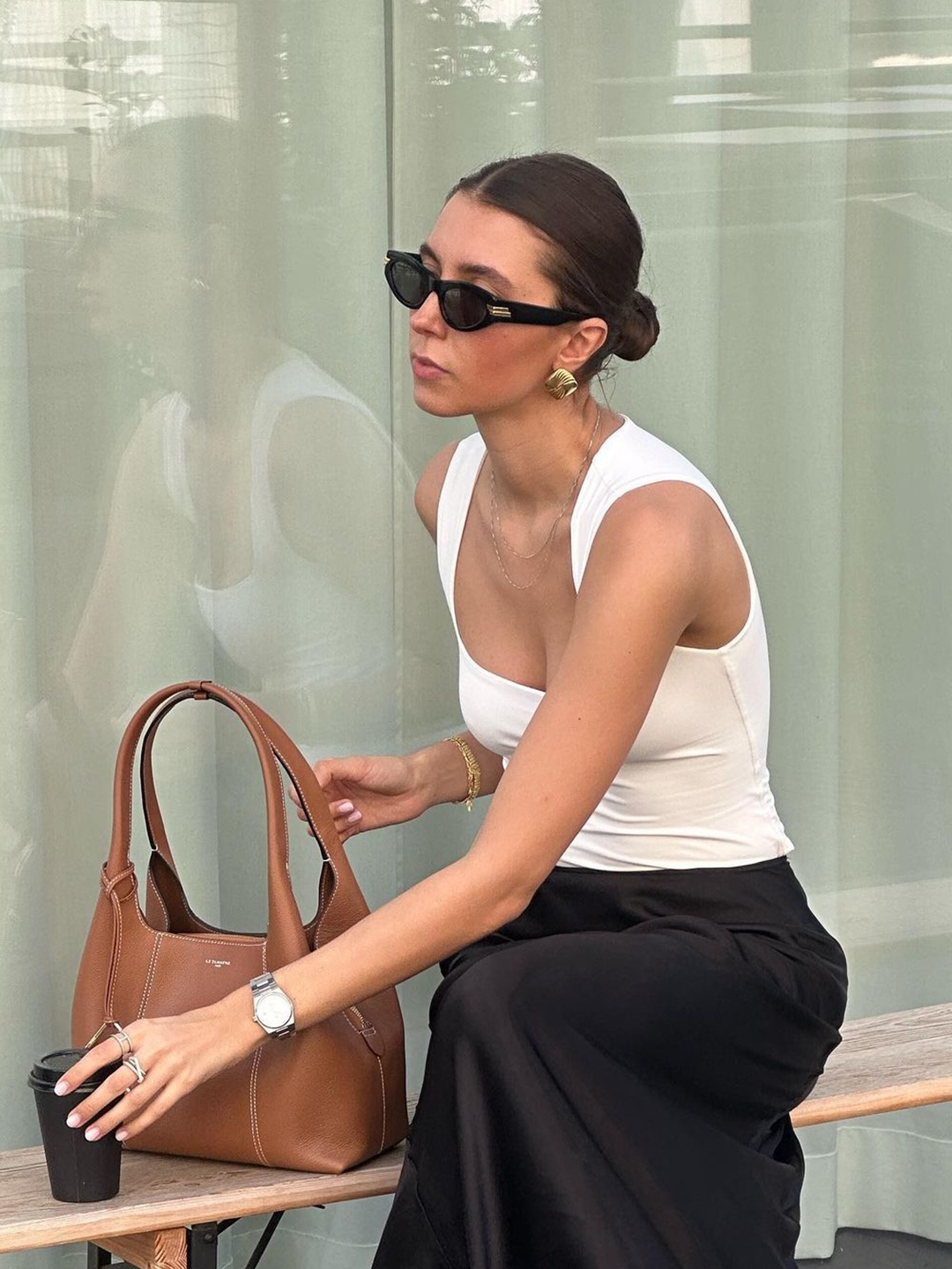 GOEN.J Trouser Motif Asymmetric Draped Front Wool Blend Midi Skirt Black, (W) Nike NSW High Waisted Woven Skirt Black - US/EU 착용 스타일 - 5