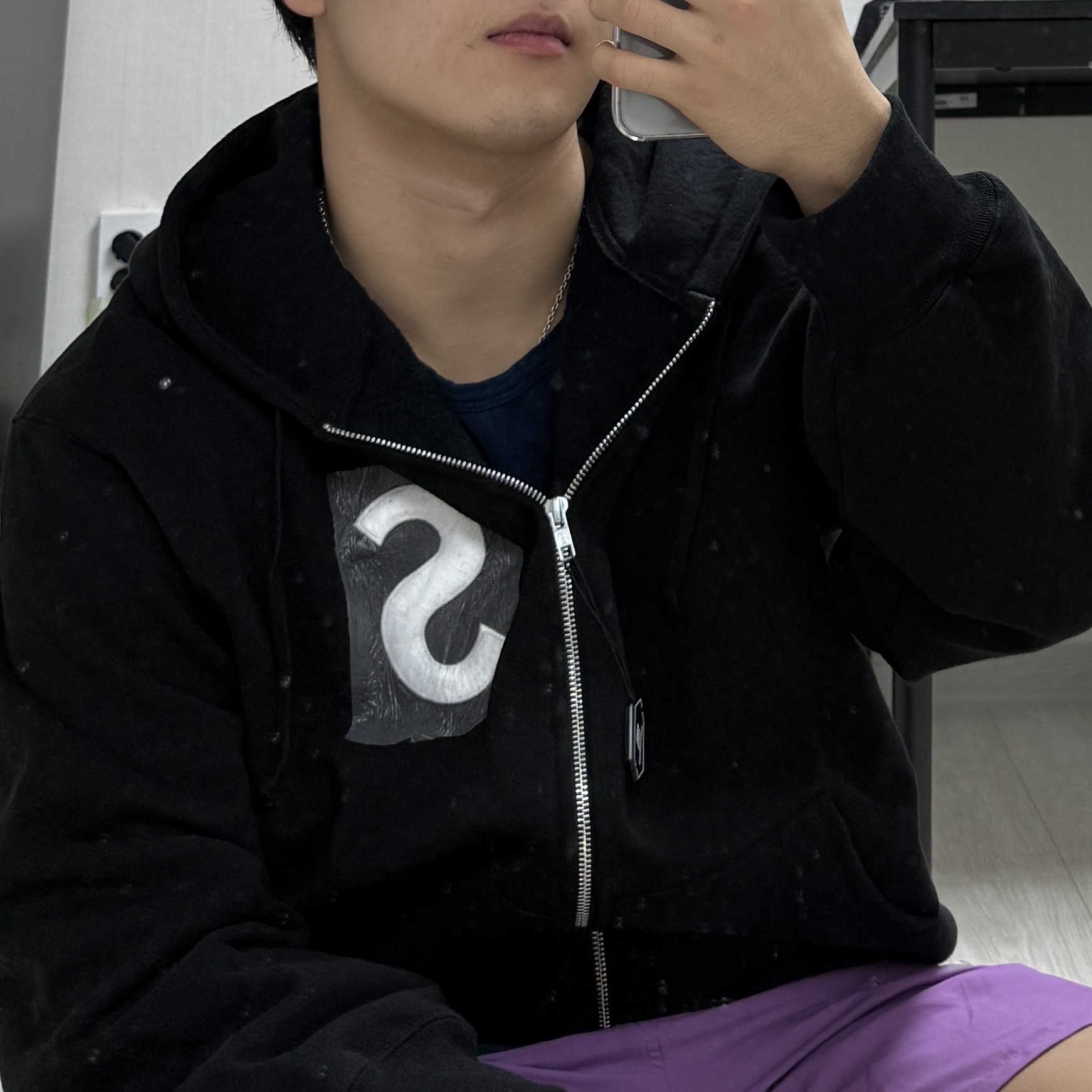 Supreme S Logo Zip Up Hooded Sweatshirt Black - 24FW 착용 스타일