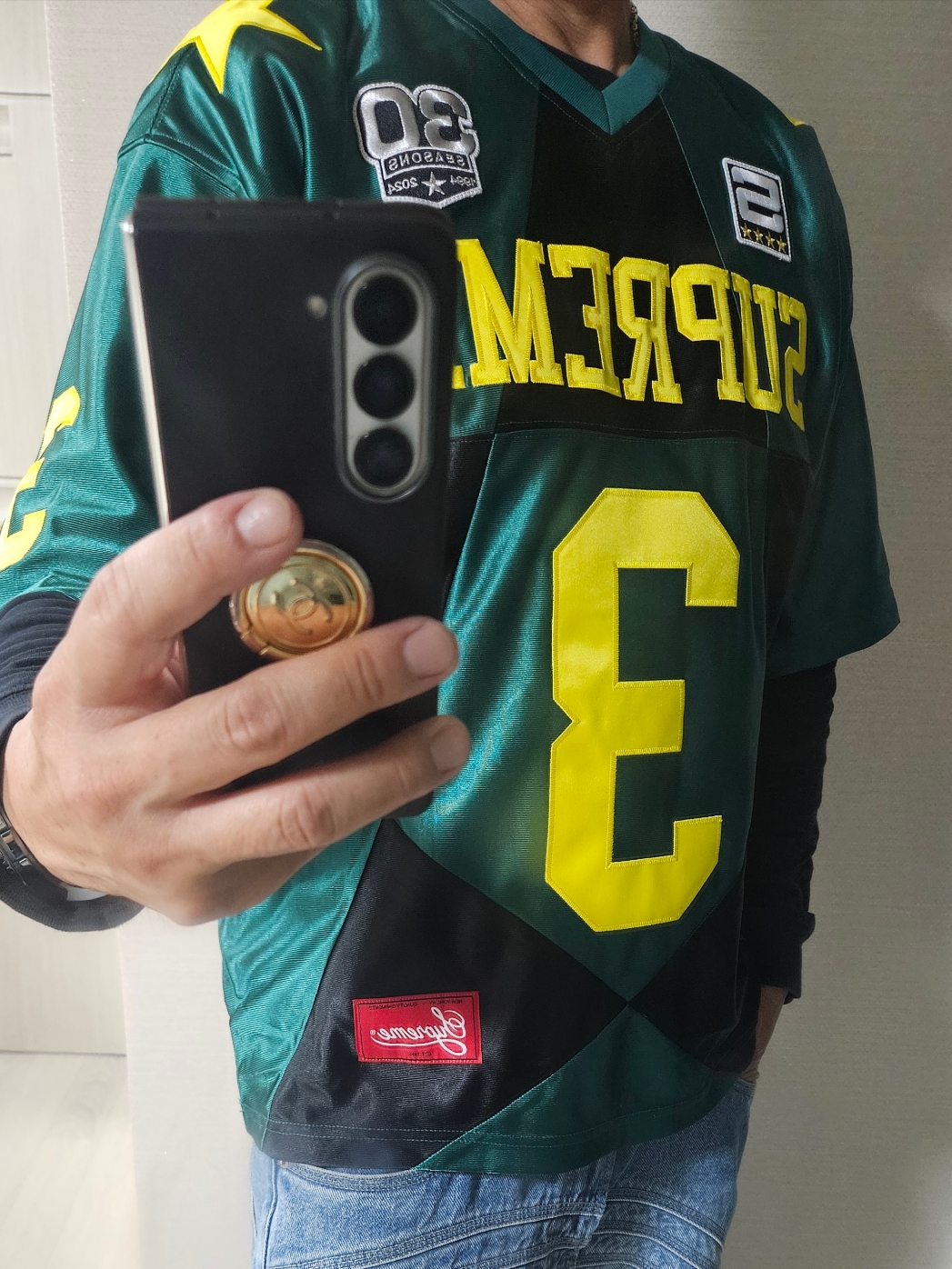 Supreme Star Football Jersey Dark Green - 24FW 착용 스타일 - 4