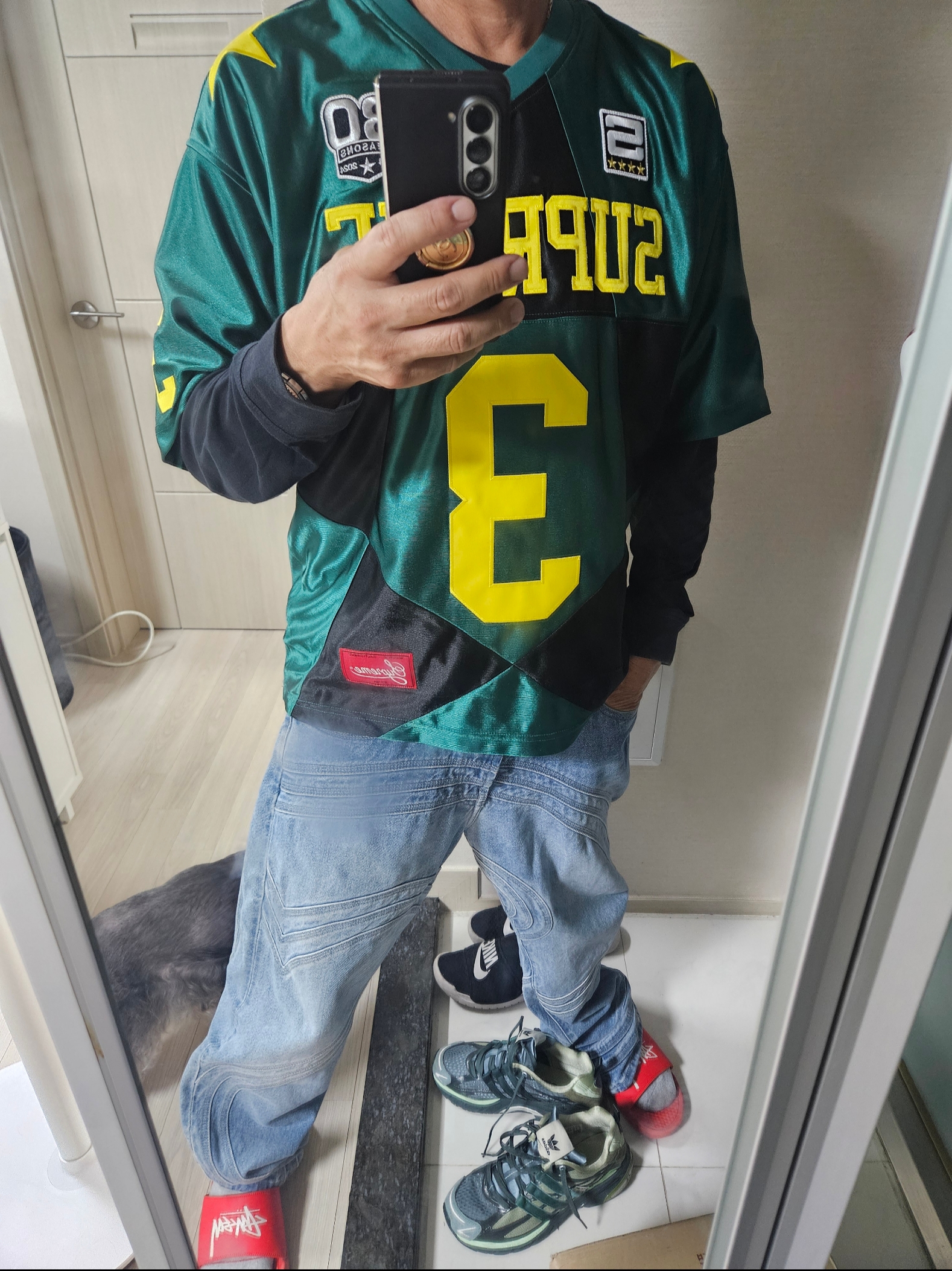 Supreme Star Football Jersey Dark Green - 24FW 착용 스타일 - 1