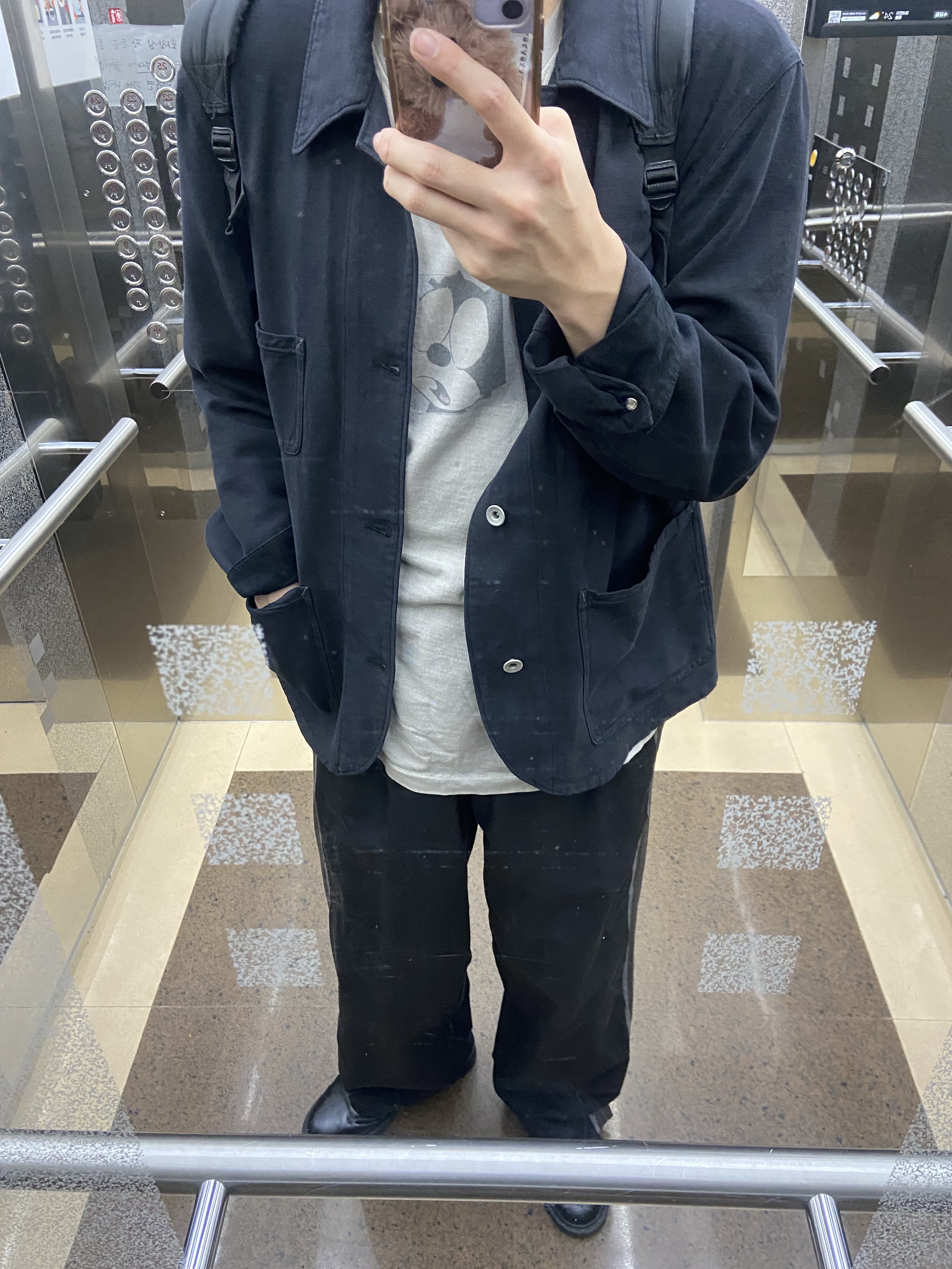 Polyteru Chore Jacket (Coverall Jacket) 23 ver. Black, Dr. Martens 1461 Mono Black 착용 스타일