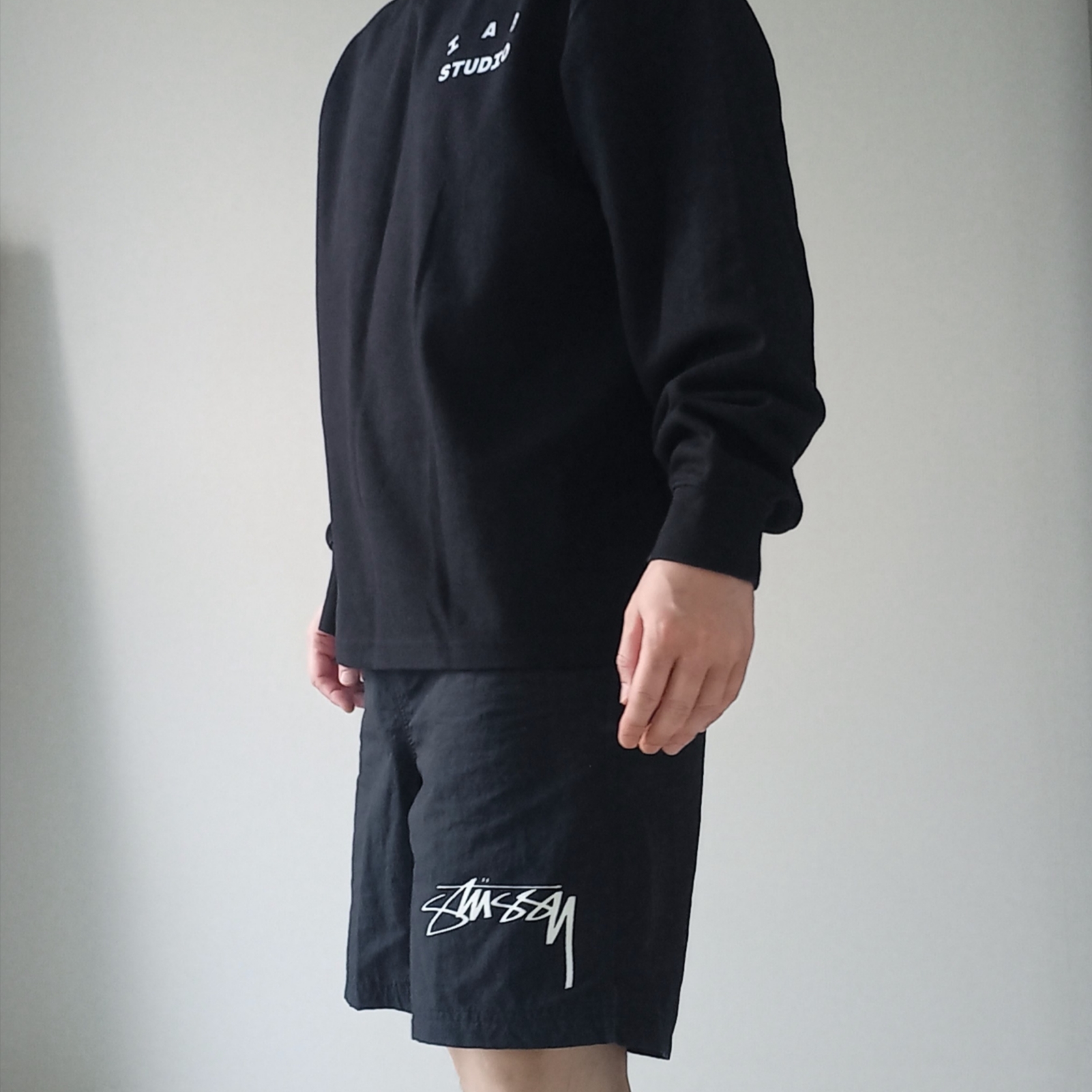 IAB Studio Long Sleeve Black - 23FW, Nike x Stussy Shorts Black (FJ9167-010) 착용 스타일 - 3