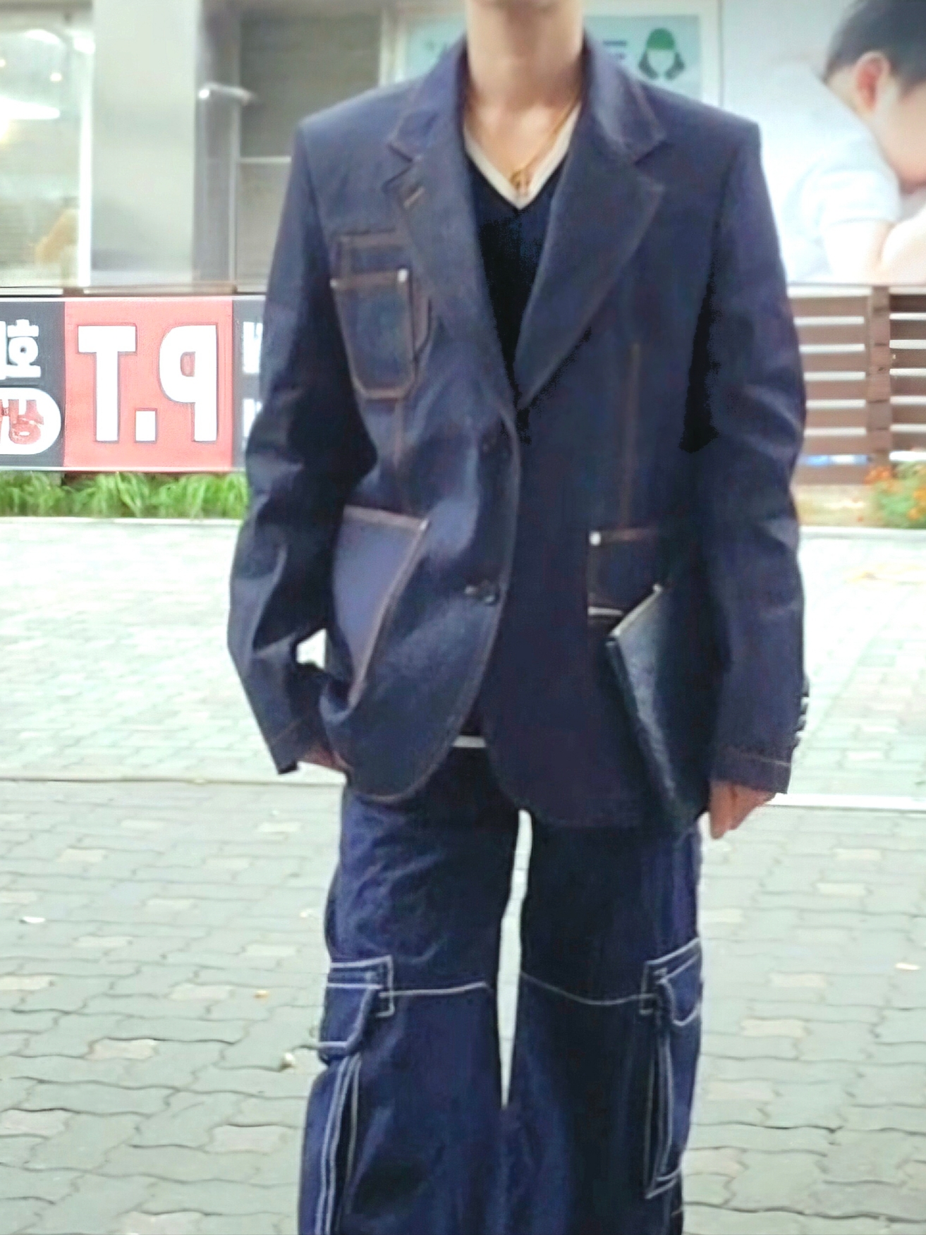 Haleine Patch Pocket Denim Blazer Indigo (VJ304) 착용 스타일 - 2