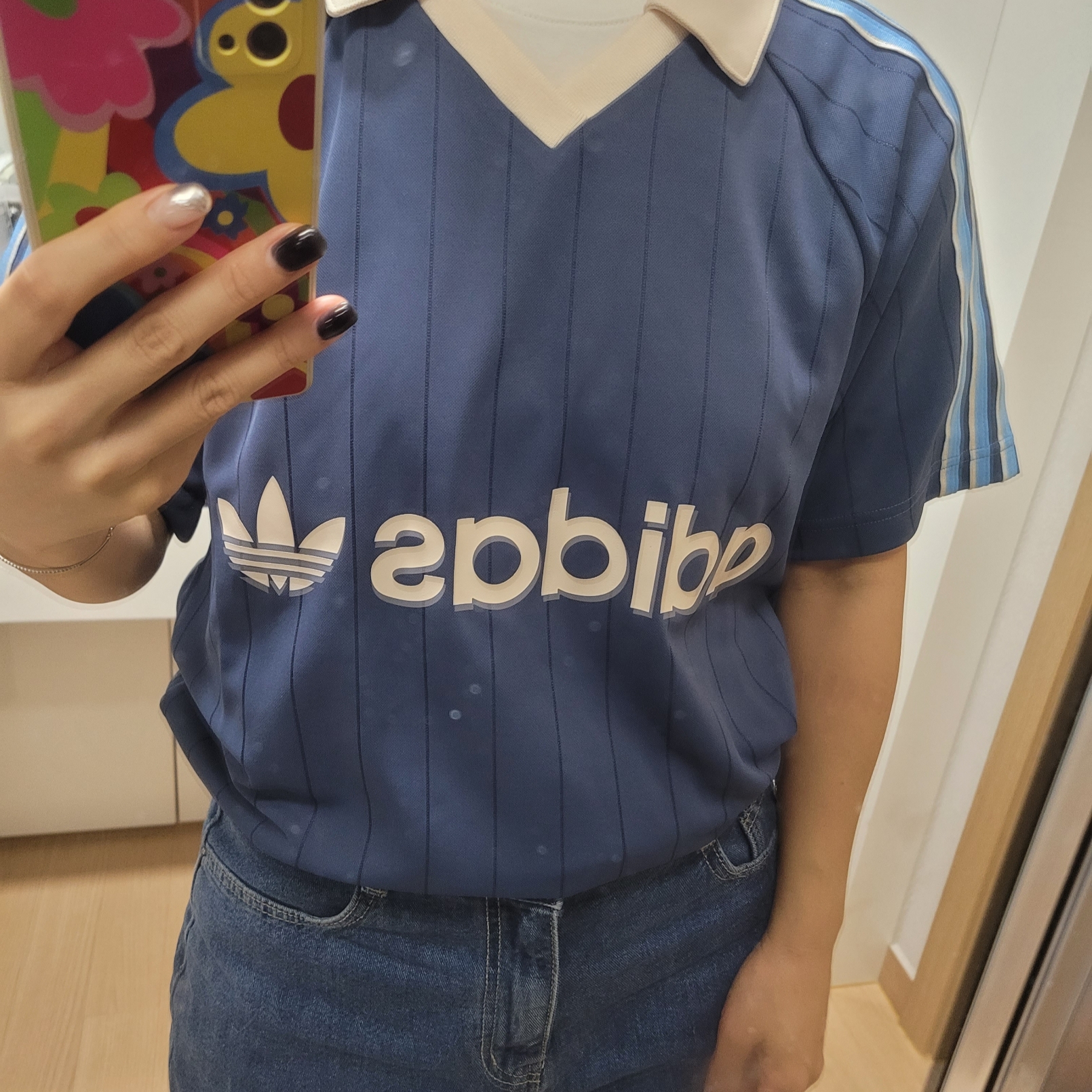 Adidas Pinstripe Jersey Preloved Ink - KR Sizing 착용 스타일