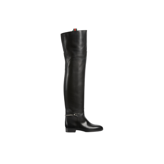 (W) Gucci Slim Horsebit Knee High Boots Black