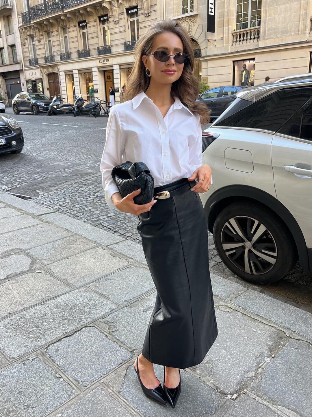 GOEN.J Trouser Motif Asymmetric Draped Front Wool Blend Midi Skirt Black, (W) Nike NSW High Waisted Woven Skirt Black - US/EU 착용 스타일 - 4