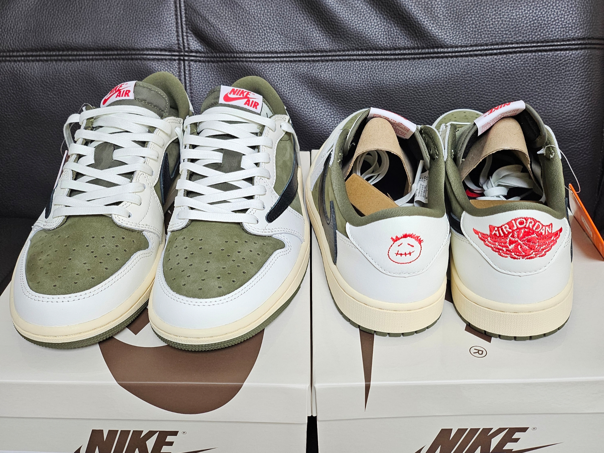 Jordan 1 x Travis Scott Retro Low OG SP Reverse Olive 착용 스타일 - 4