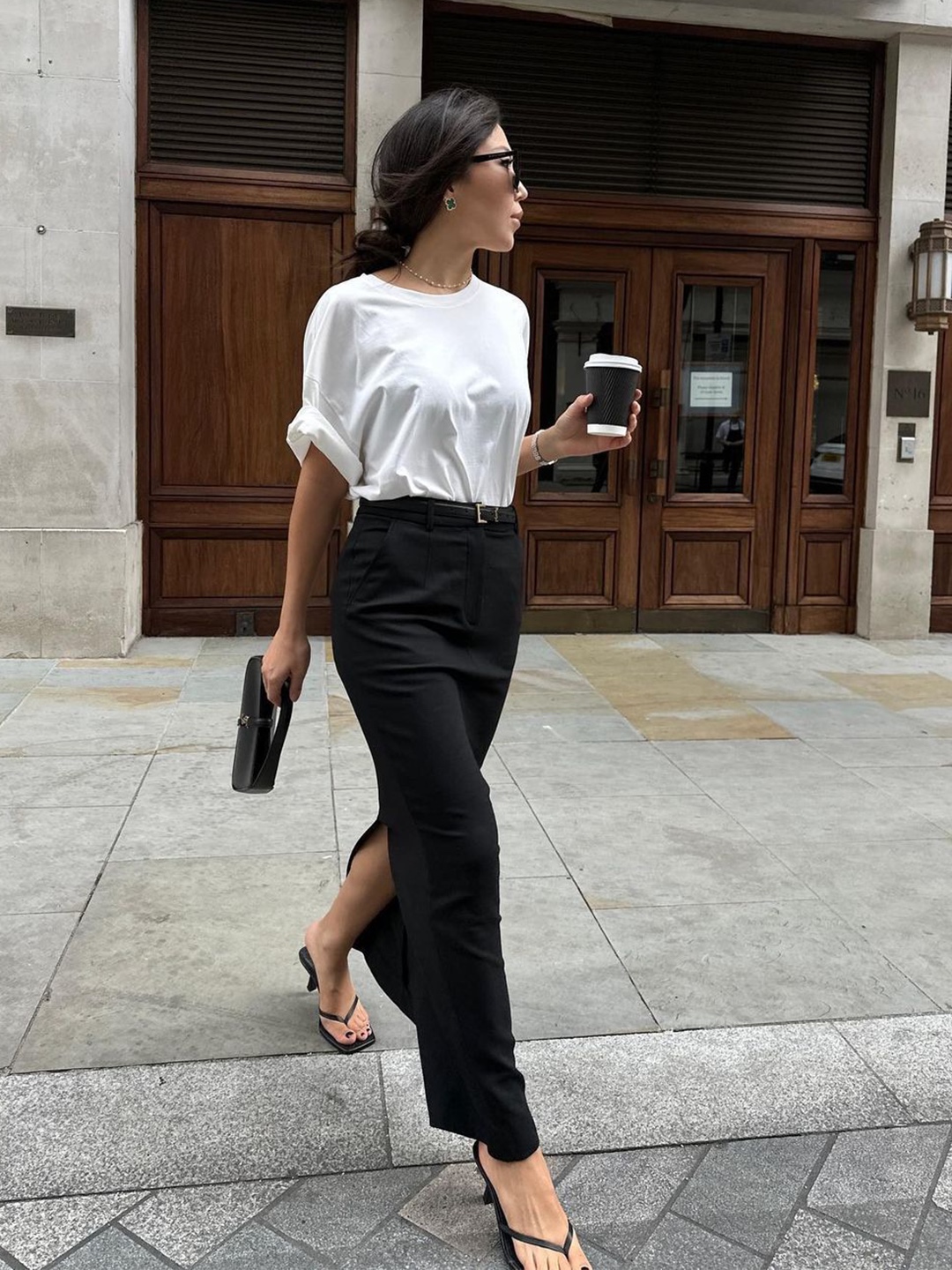 GOEN.J Trouser Motif Asymmetric Draped Front Wool Blend Midi Skirt Black, (W) Nike NSW High Waisted Woven Skirt Black - US/EU 착용 스타일 - 2