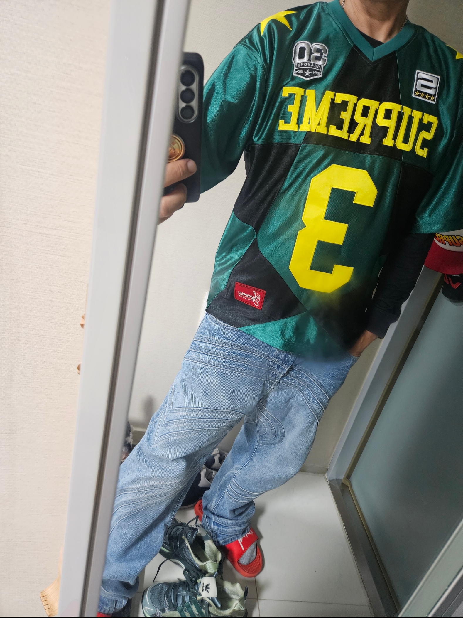 Supreme Star Football Jersey Dark Green - 24FW 착용 스타일 - 5