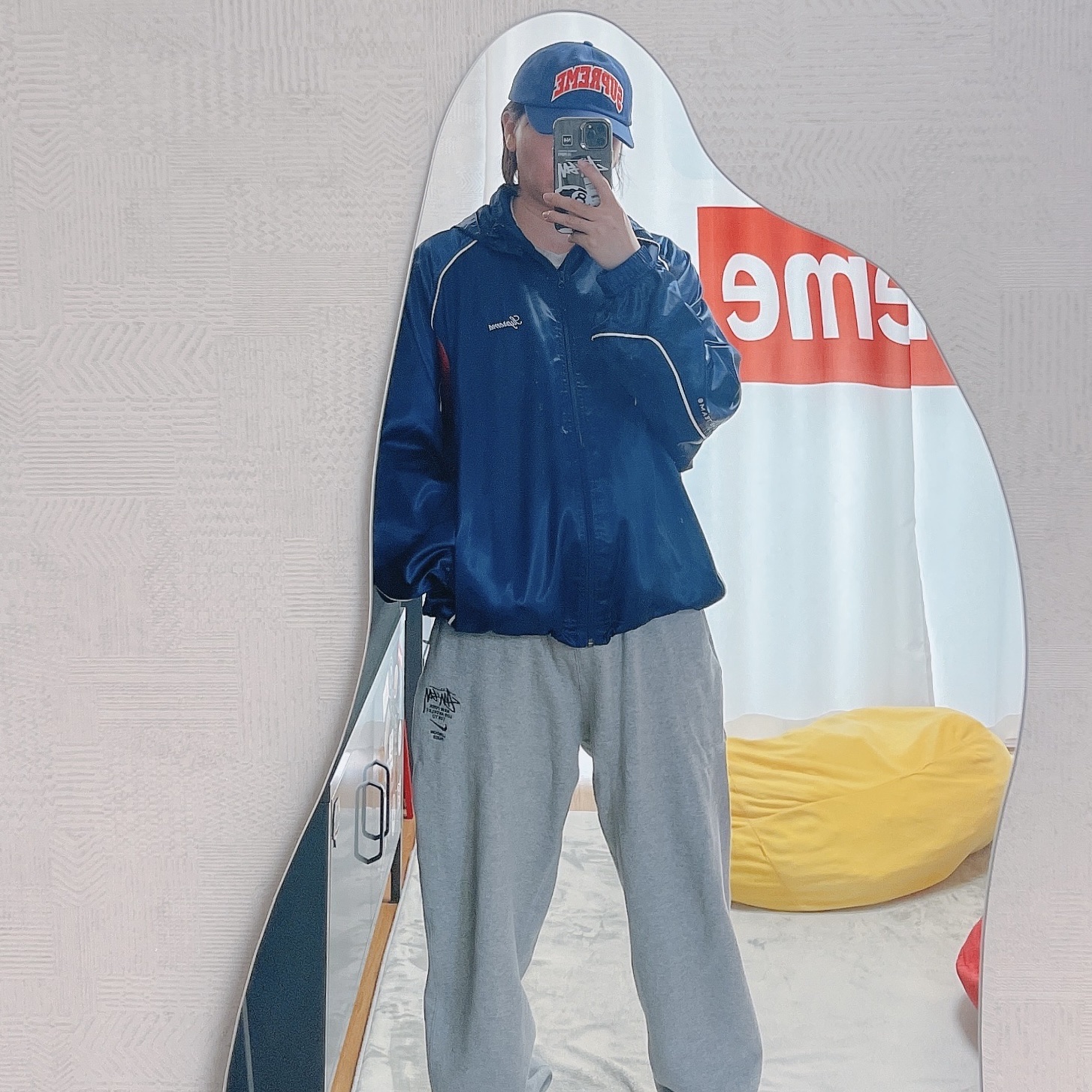 Nike x Stussy NRG ZR Fleece Pants Heather Grey - US/EU, Supreme Felt Arc 6-Panel Navy - 24FW 착용 스타일 - 2