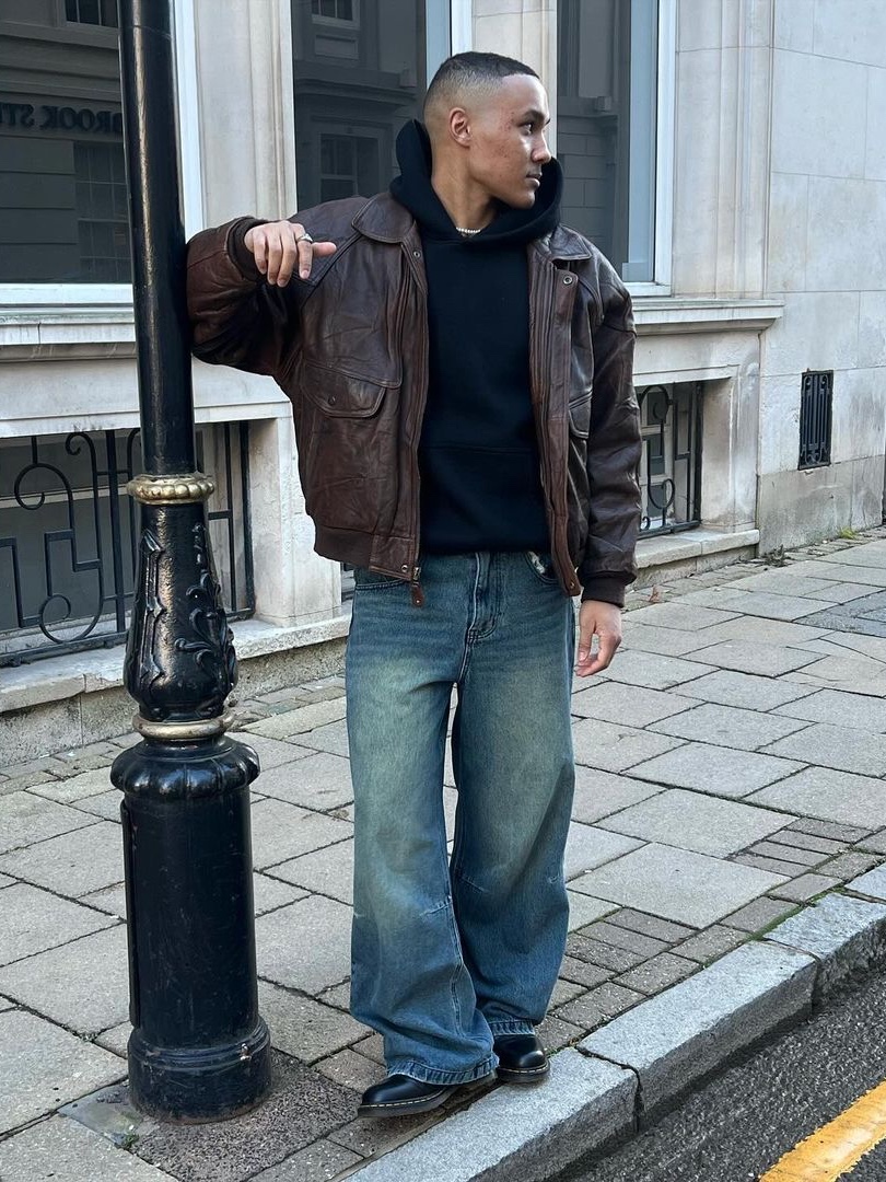 (W) Prada Leather Jacket Belt Palisander, SERIES Vintage Zip Up Leather Jacket Charcoal 착용 스타일 - 2