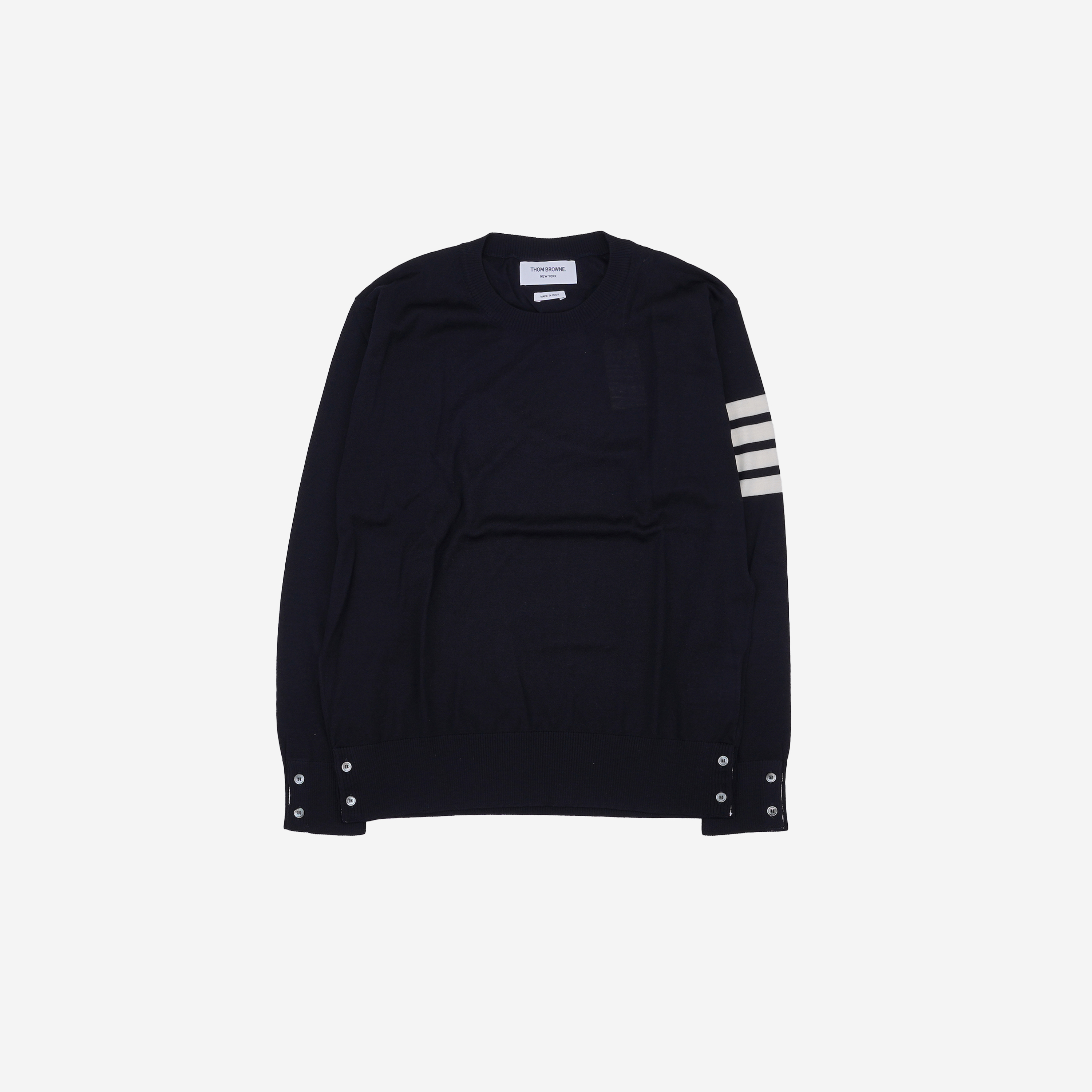 Thom Browne Fine Merino Wool Stitch 4-Bar Classic Crewneck Pullover Knit Navy