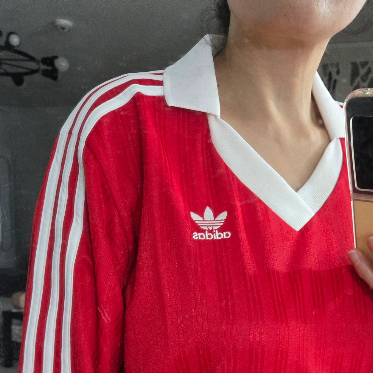 Adidas Adicolor Pique Football Long Sleeve Better Scarlet - KR Sizing 착용 스타일