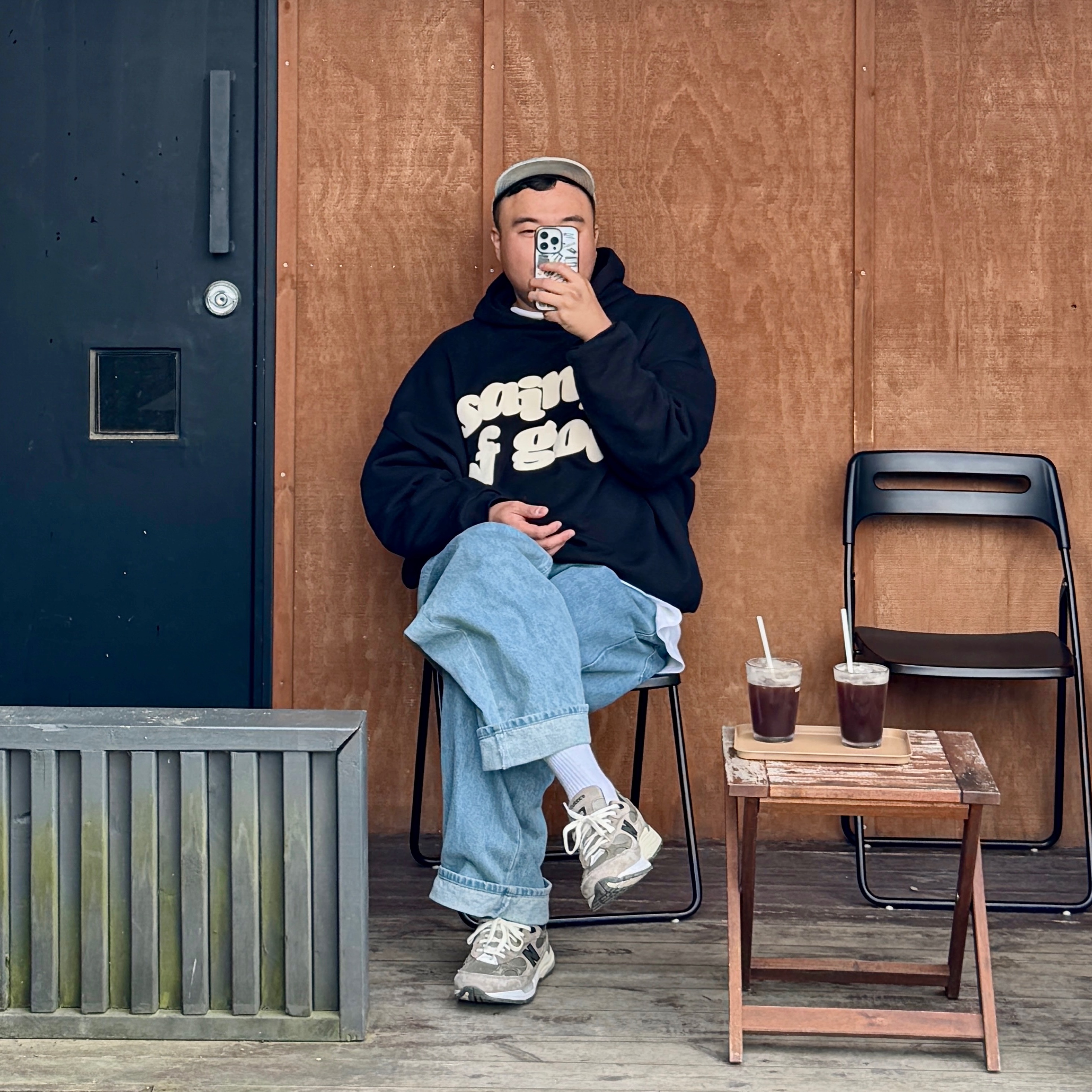 Fear of God x Saint Mxxxxxx Saint of God Hoodie Black, Supreme Washed Chino Twill Camp Cap Dirty Indigo - 24SS 착용 스타일 - 3