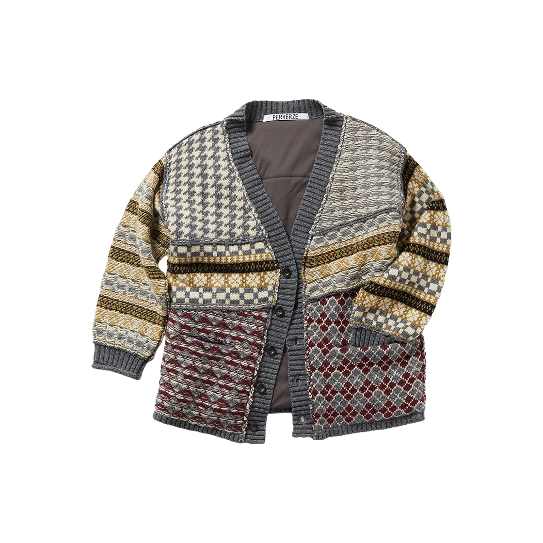 퍼버즈 우먼 패치 블록 가디건 옐로우 - 24FW(Perverze Women Patch Block Cardigan Yellow - 24FW)